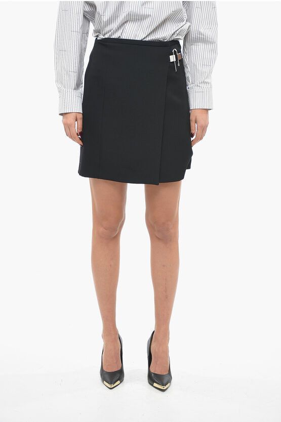 image of Givenchy Wool Wrap Miniskirt With Lock Detail in Black, Women's (Size 26)
