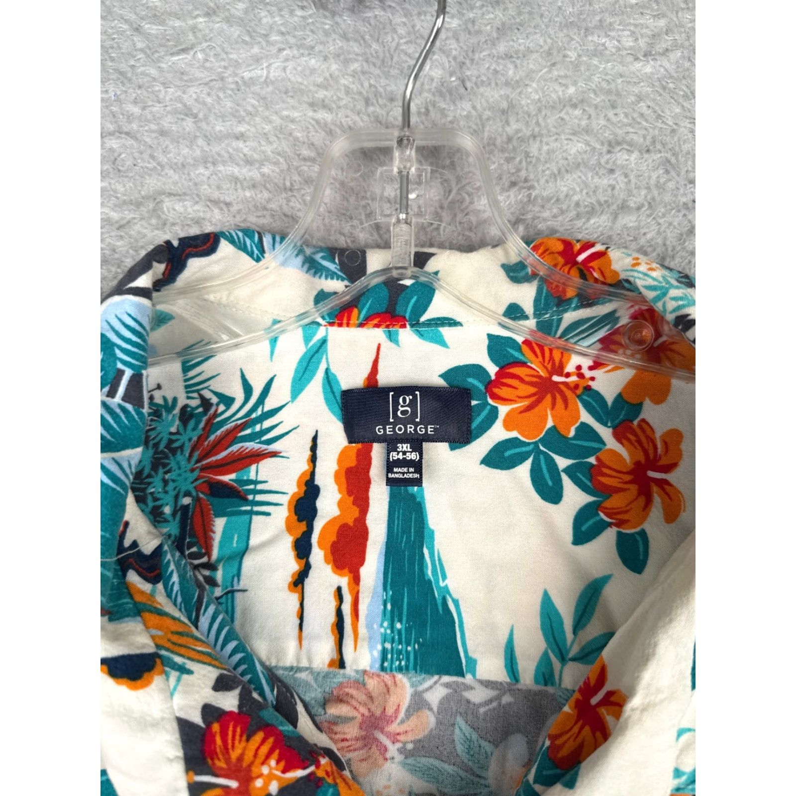 George VINTAGE George Shirt Mens 3XL White Blue Floral Palm Hawaiian Button-Up Rayon Viscose Patterned Casual Short Sleeve Mens 3XL Size US XXL / EU 58 / 5 - 7 Thumbnail
