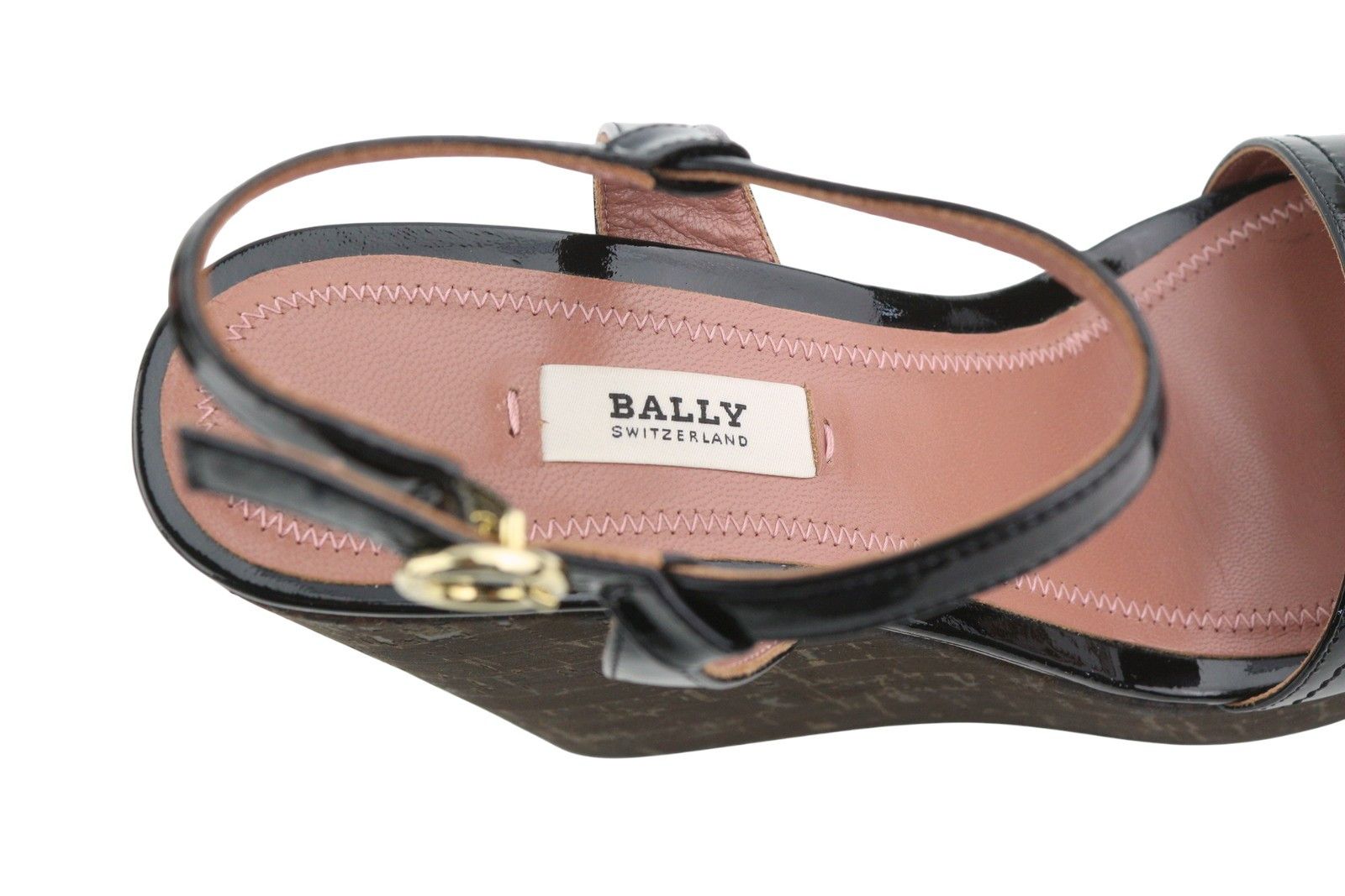 Bally CLIVYA EU37.5 Black Patent Leather Slingback Wedge 88408 Size US 6.5 / IT 36.5 - 10 Thumbnail
