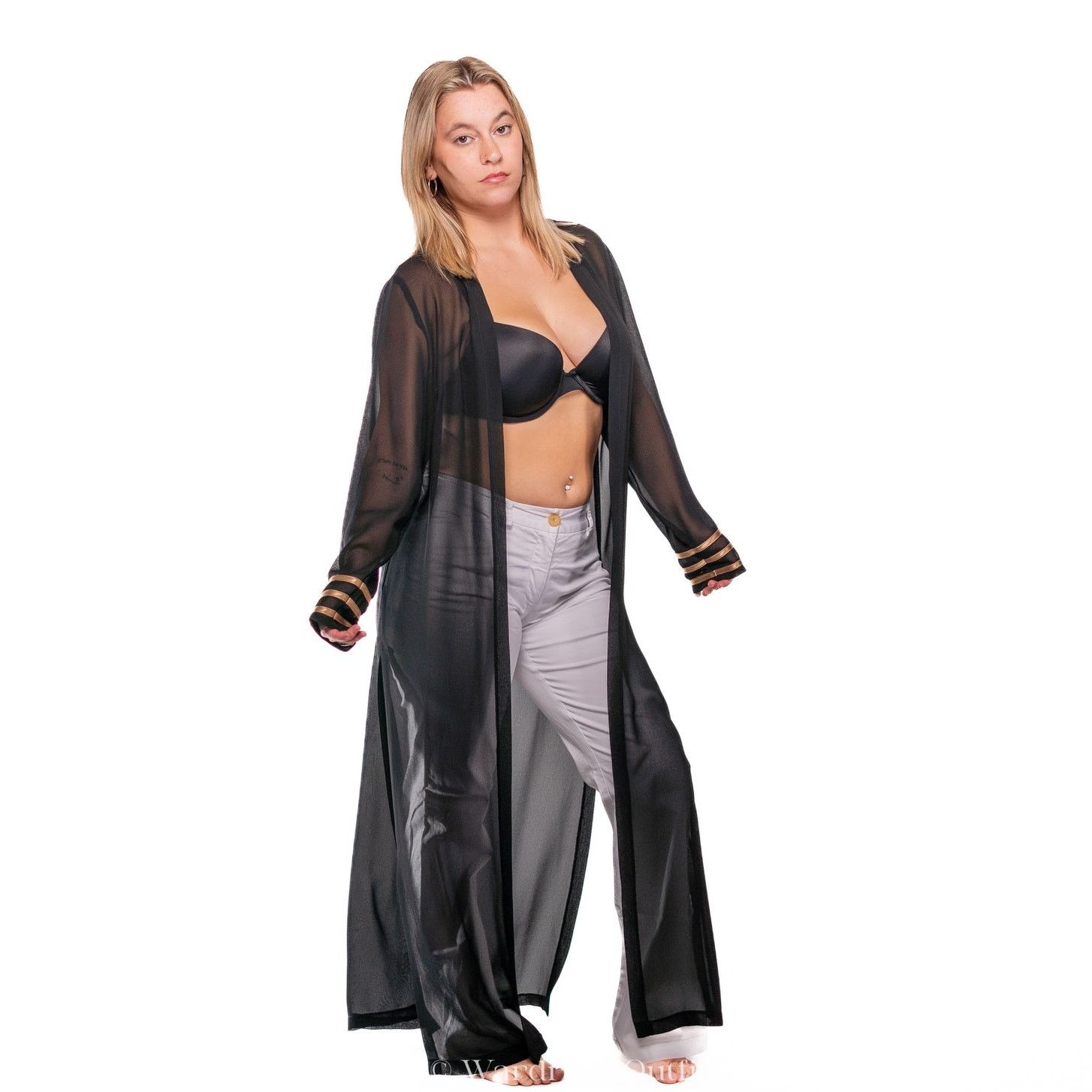 Joseph Ribkoff Vintage 80s Joseph Ribkoff Couture Black Sheer Duster Size ONE SIZE - 7 Thumbnail