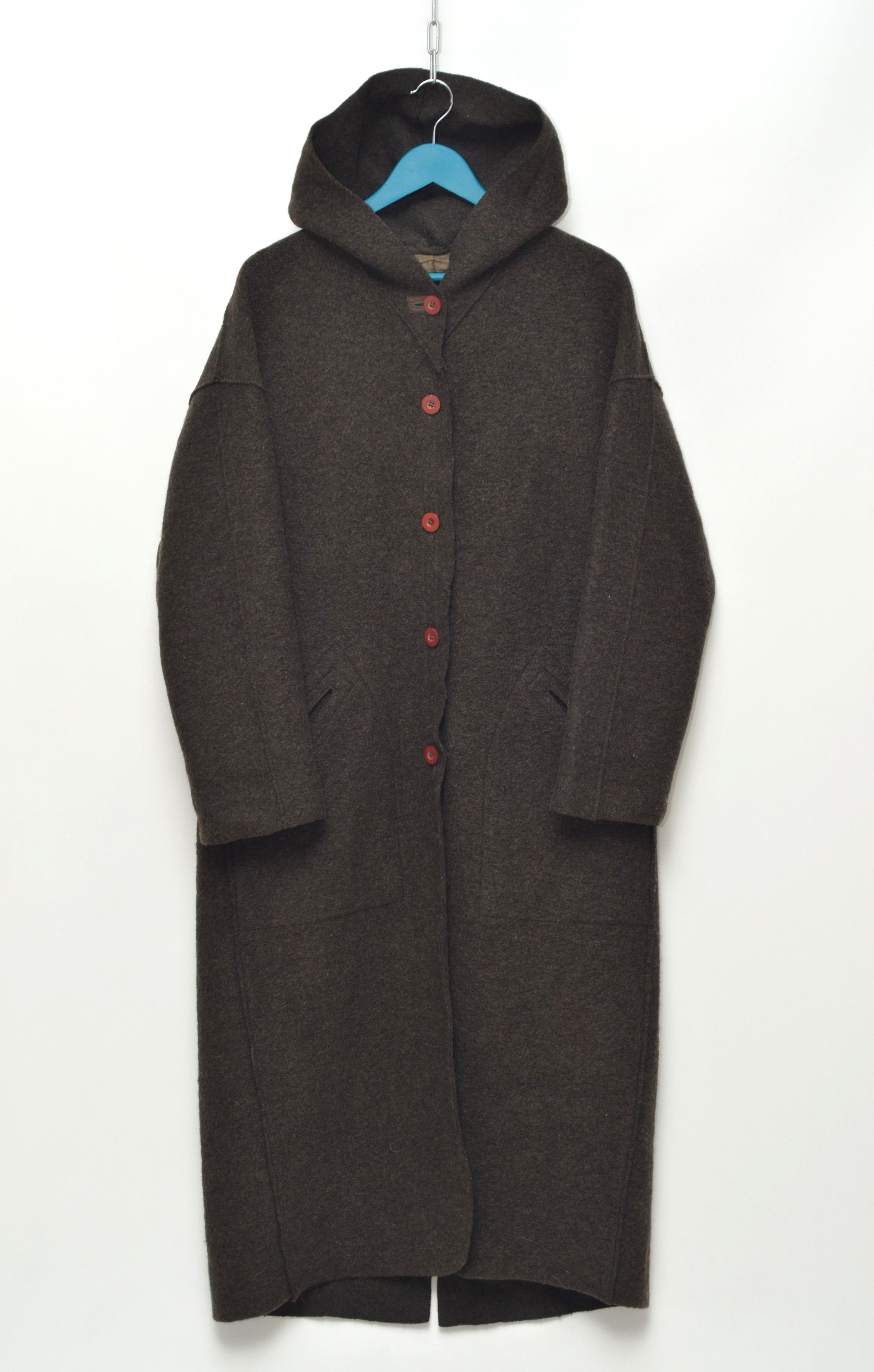 image of Annette Gortz x Hype Anette Gortz Vintage Wool Long Hooded Coat in Khaki Green, Women's (Size Large