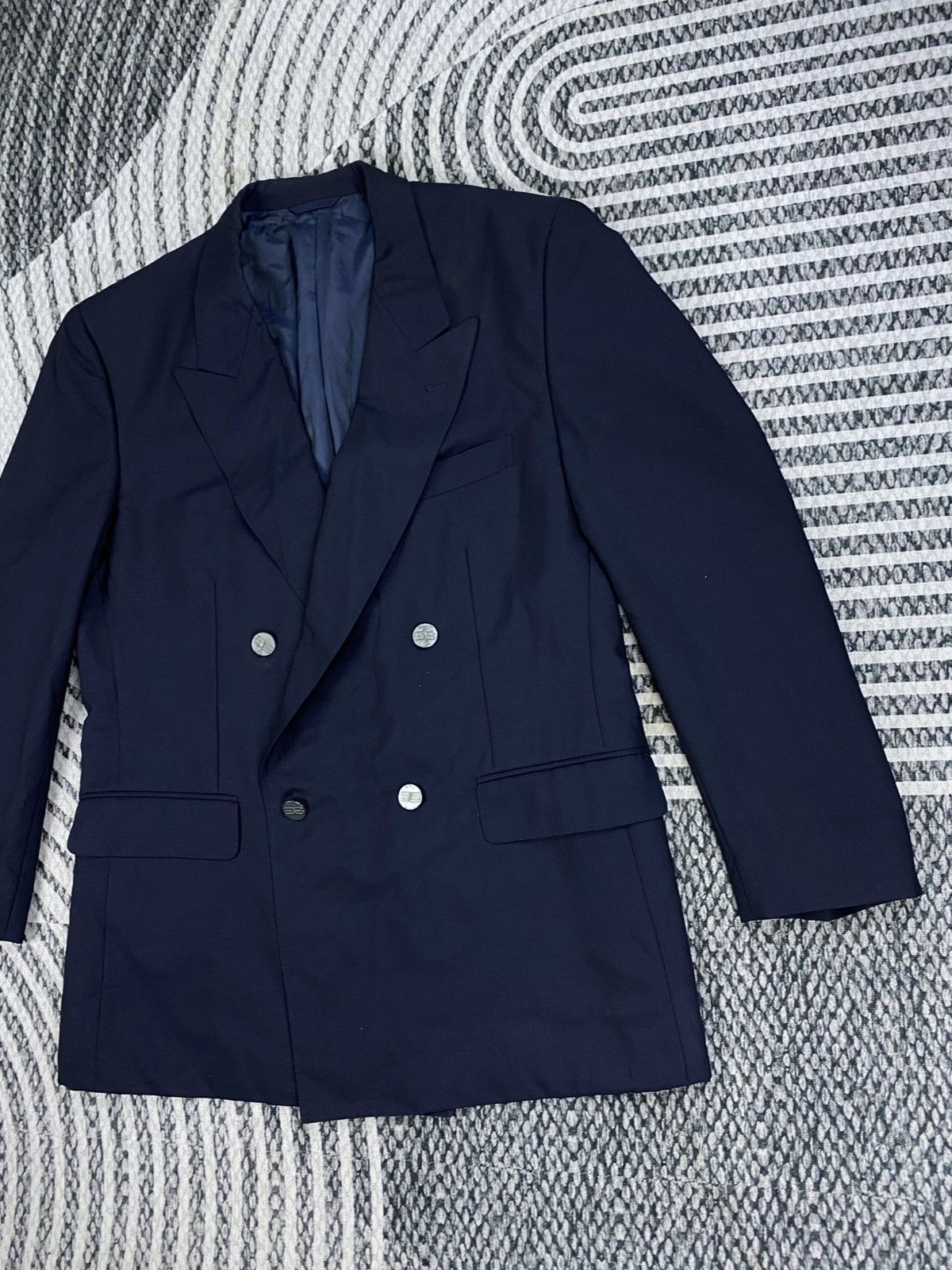 Balenciaga Vintage Balenciaga Paris Navy Double Breasted Suit Jacket Size US M / EU 48-50 / 2 - 4 Thumbnail
