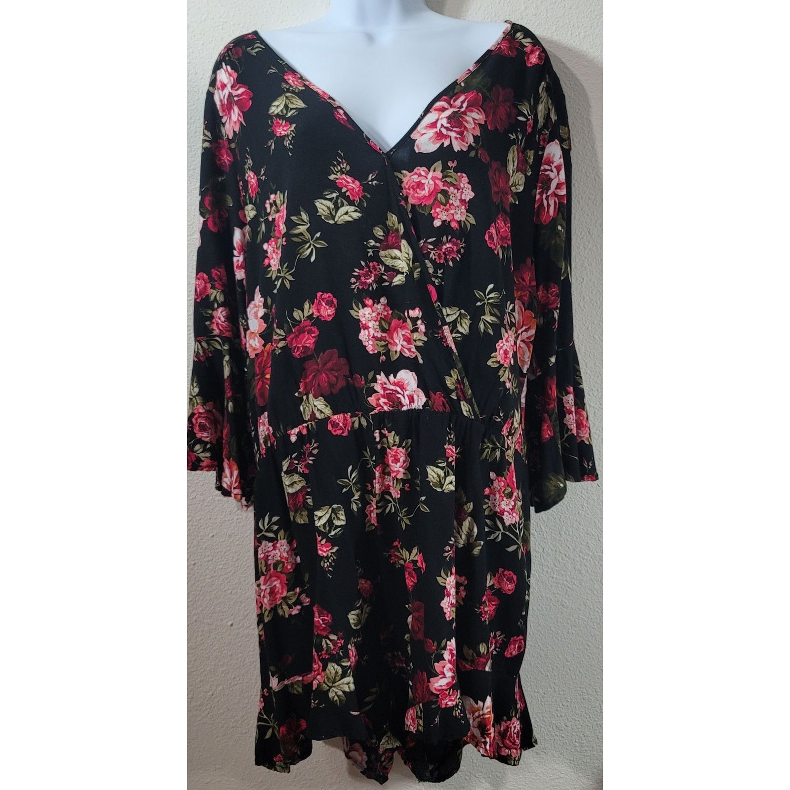 Other Ambiance Black Pink Red Flora Print Romper 3X Plus Ruffle Size 38" / US 16 / IT 52 - 1 Thumbnail