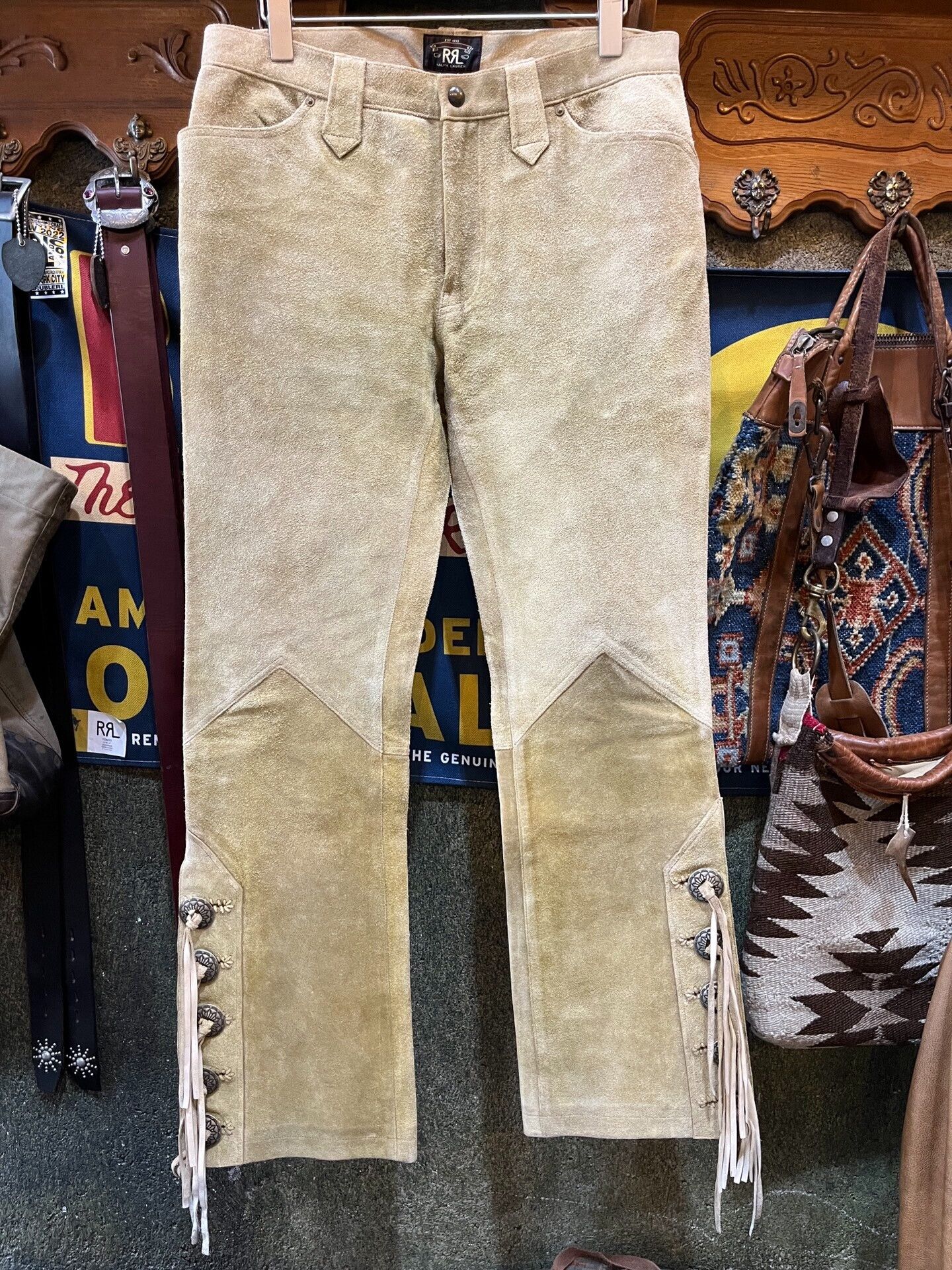 RRL Ralph Lauren vintage rrl western suede leather pants Size US 34 / EU 50 - 1 Thumbnail