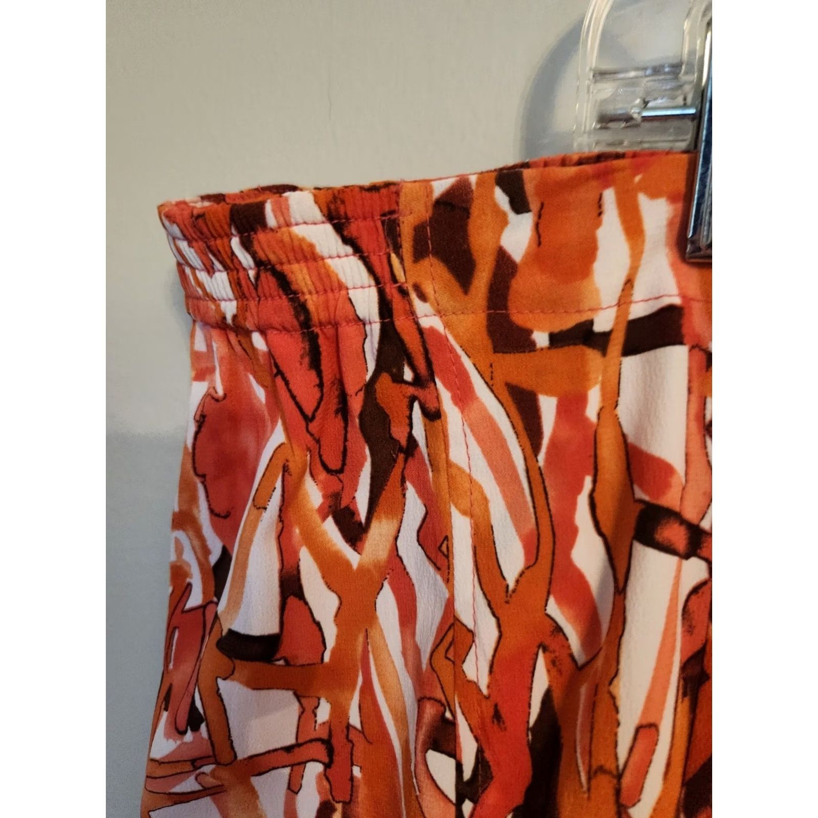 Vintage Maggie Barnes Skirt Maxi Elastic Waist Geometric Print 3X White Orange Womens Plus Long Size 40" / US 18 - 4 Thumbnail