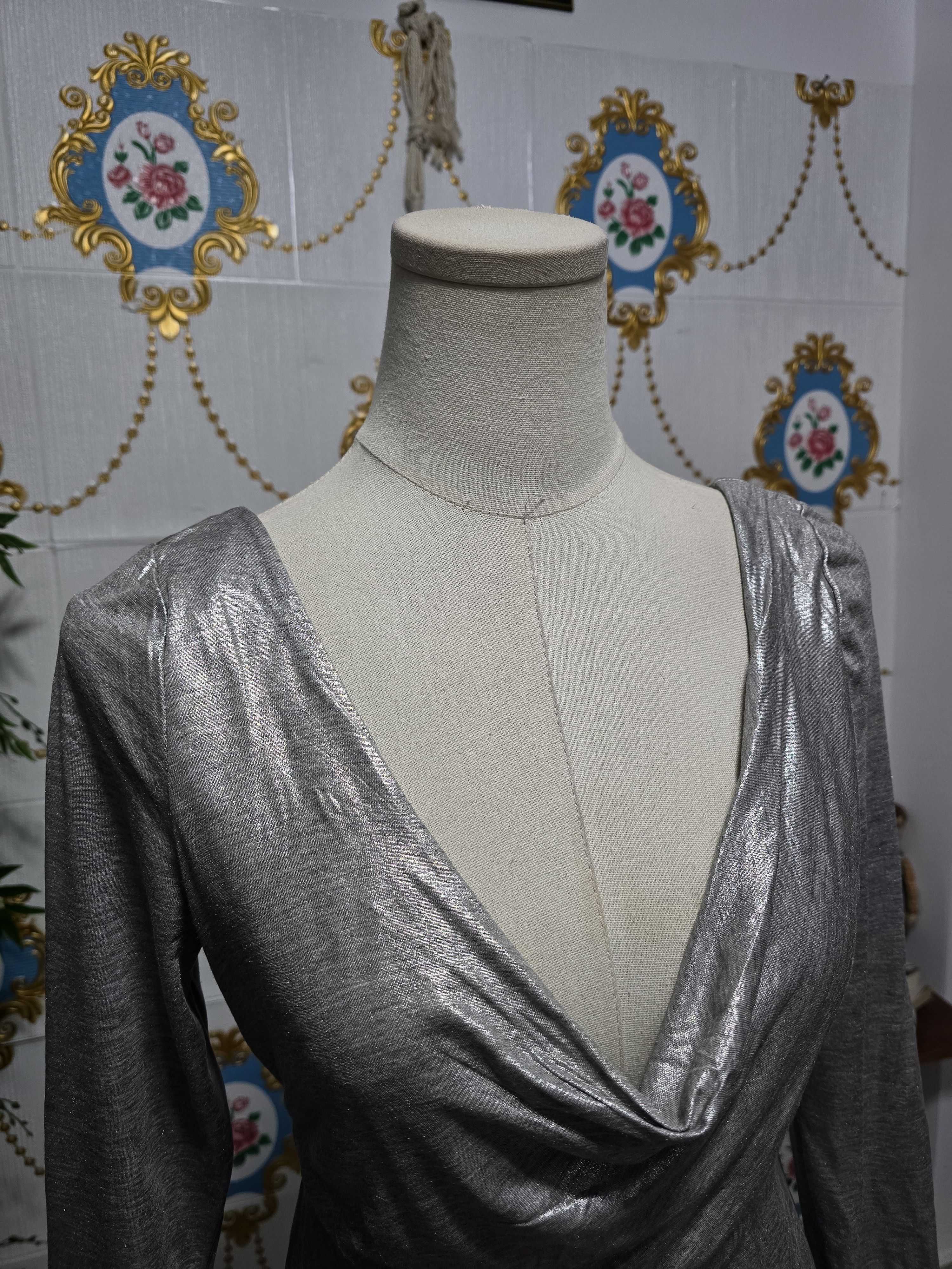 Max Mara IBLUES by MaxMara silver metallic dress Size XL / US 12-14 / IT 48-50 - 4 Thumbnail