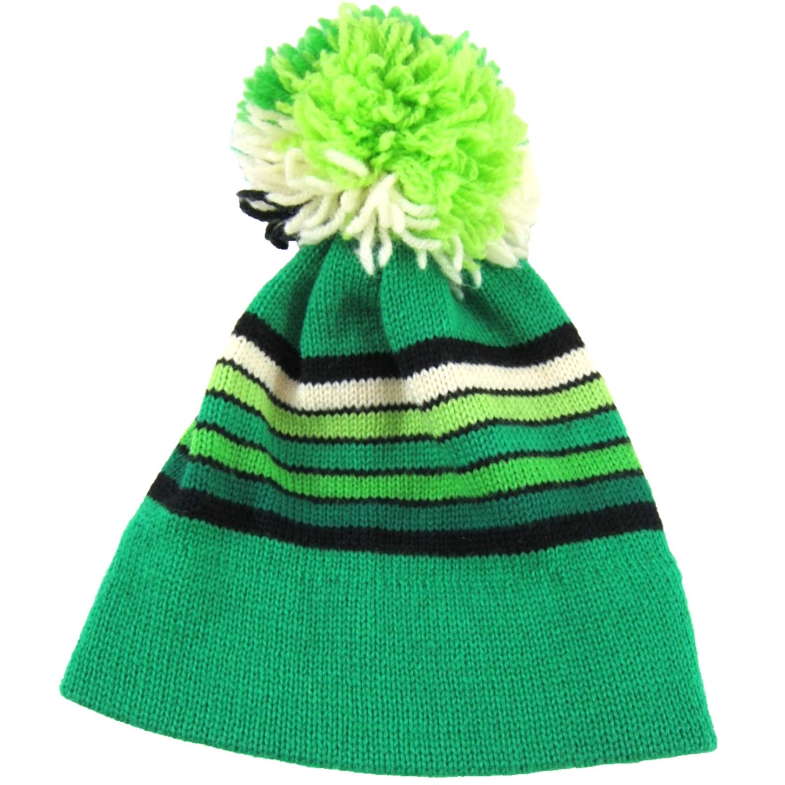 Vintage VINTAGE Roasty Toasty 100% Wool Green Black Ivory Stripe Beanie Hat OS Unisex Adults Wool Beanie 80s 90s Holiday Winter Mens Womens Size ONE SIZE - 2 Thumbnail