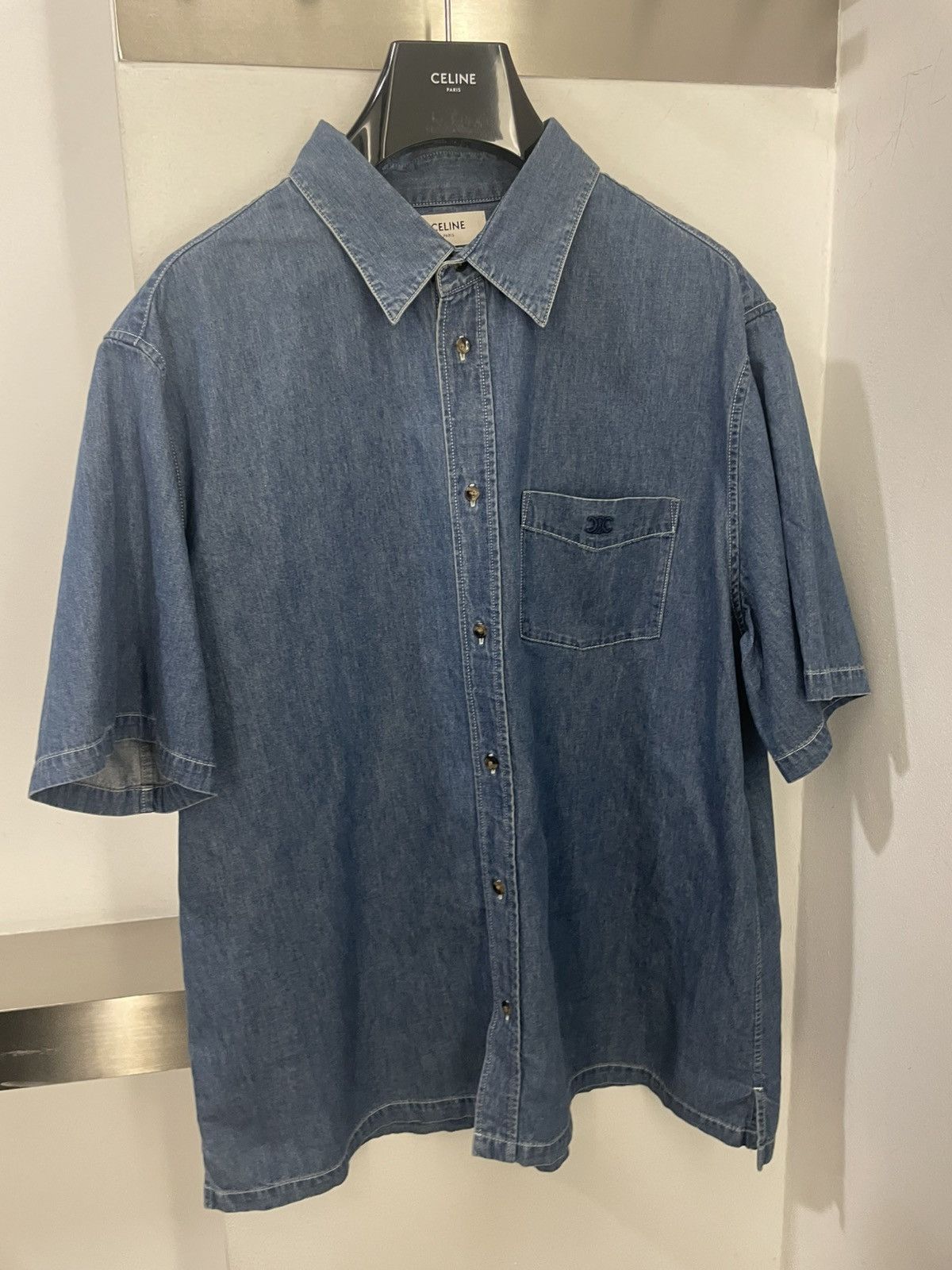 Celine SHORT-SLEEVED SHIRT IN COTTON DENIM Size US XL / EU 56 / 4 - 1 Thumbnail