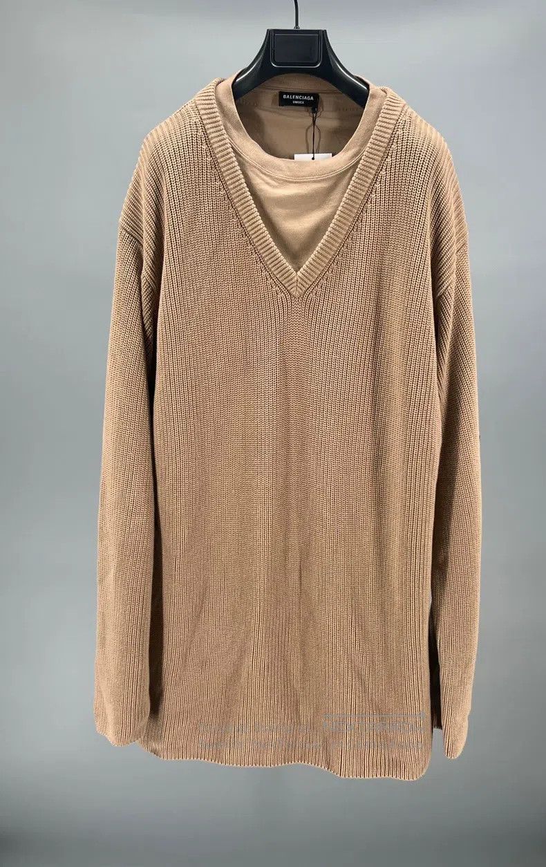 Balenciaga Balenciaga Solid Double Layer Round Neck Casual Long Sleev Size US XL / EU 56 / 4 - 1 Thumbnail
