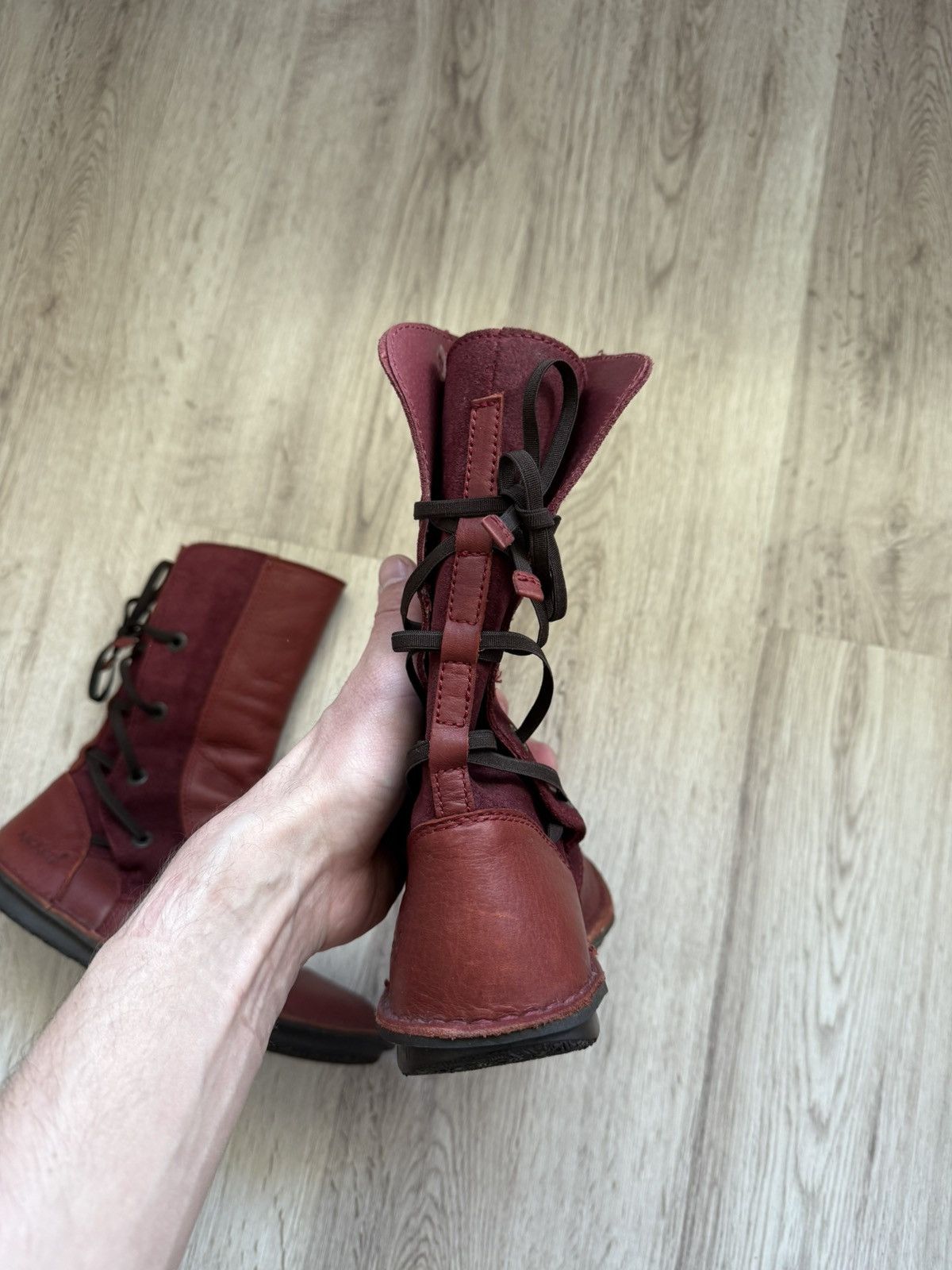Kickers Kickers Red Leather Avant-Garde Back Lace Boots EU 38 Size US 7.5 / IT 37.5 - 8 Thumbnail