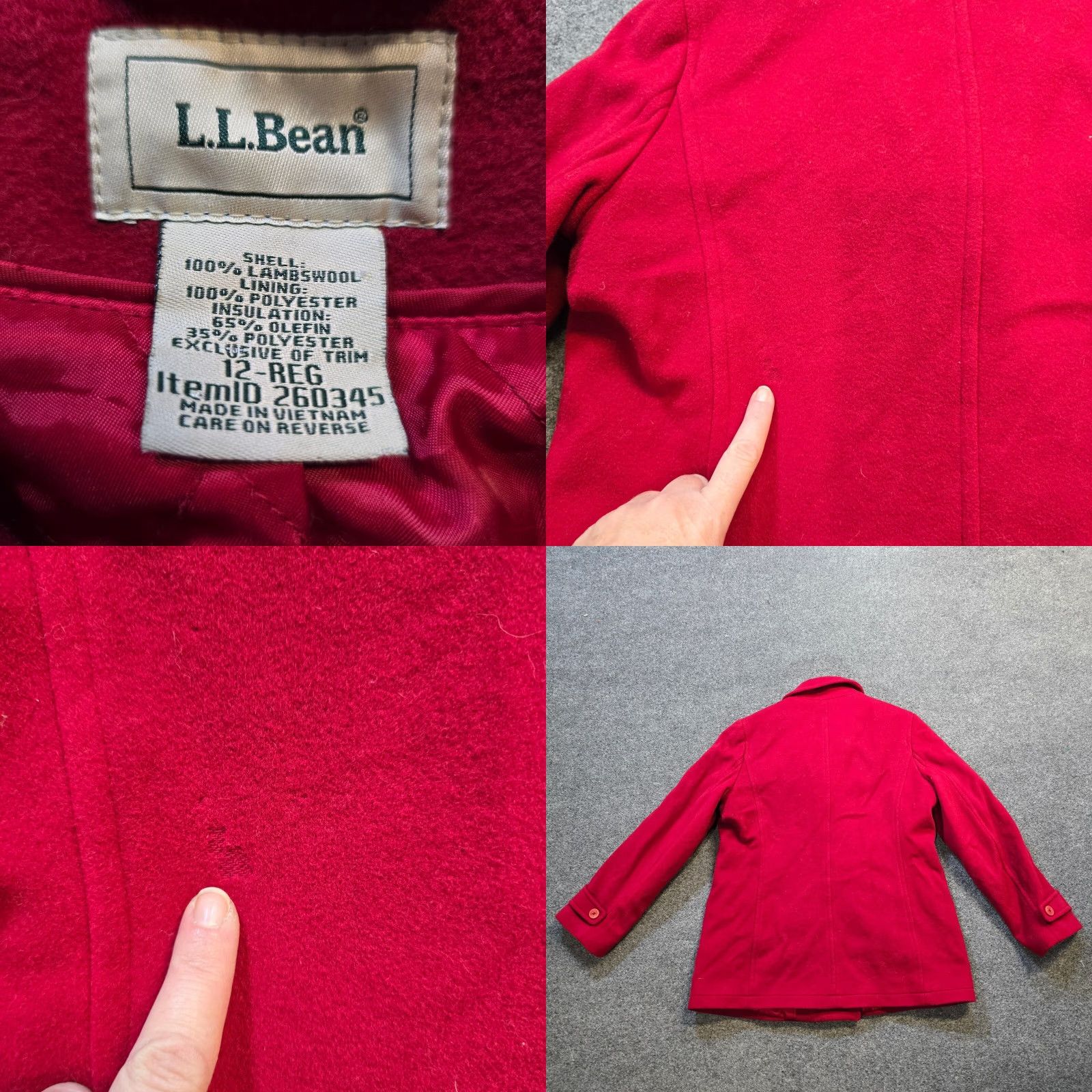 Vintage VINTAGE LL Bean Jacket Womens 12 Red Pea Coat Lambswool Button Heavy Classic Nautical Women Size XL / US 12-14 / IT 48-50 - 8 Thumbnail