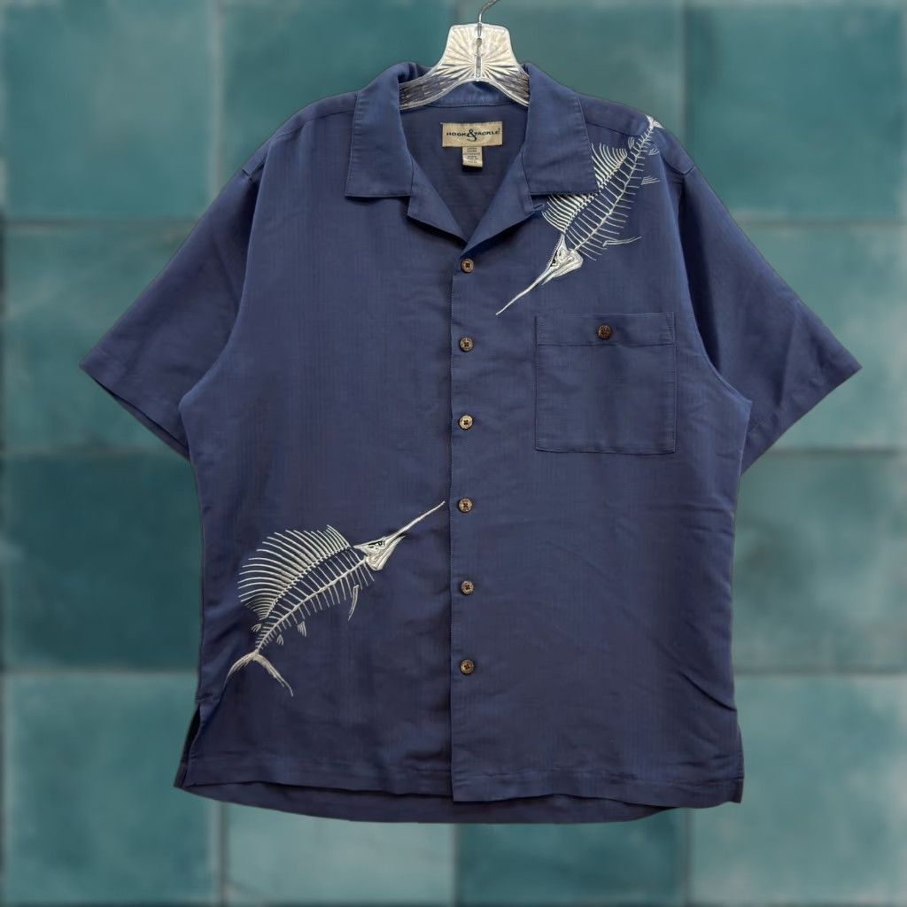 Vintage VINTAGE Hook & Tackle Hawaiian Shirt Button-Up Medium M Blue Limited Edition Men’s/ Mens Shirt Size US M / EU 48-50 / 2 - 1 Thumbnail