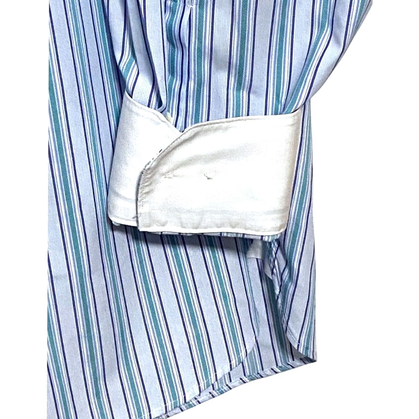 Vintage Paul Fredrick Non Iron Trim Fit Blue Striped Dress Shirt Mens 17 34-35 Career Size 46R - 4 Thumbnail