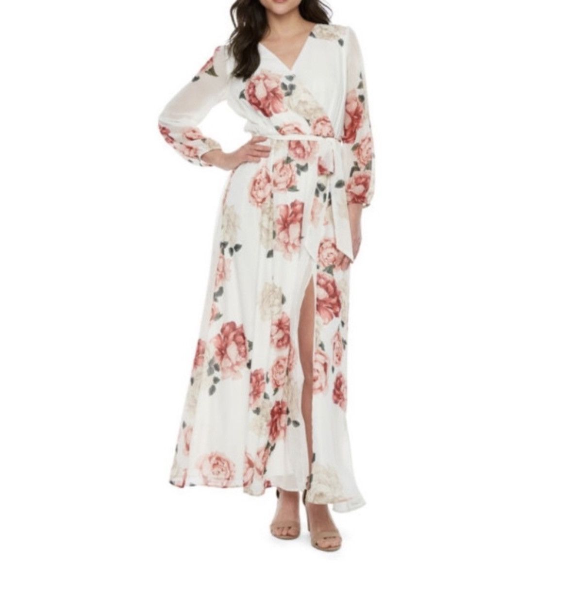 Other Premier Amour White Pink Floral Wrap Maxi Dress Size 16 Size XXL / US 16-18 / IT 52-54 - 1 Thumbnail