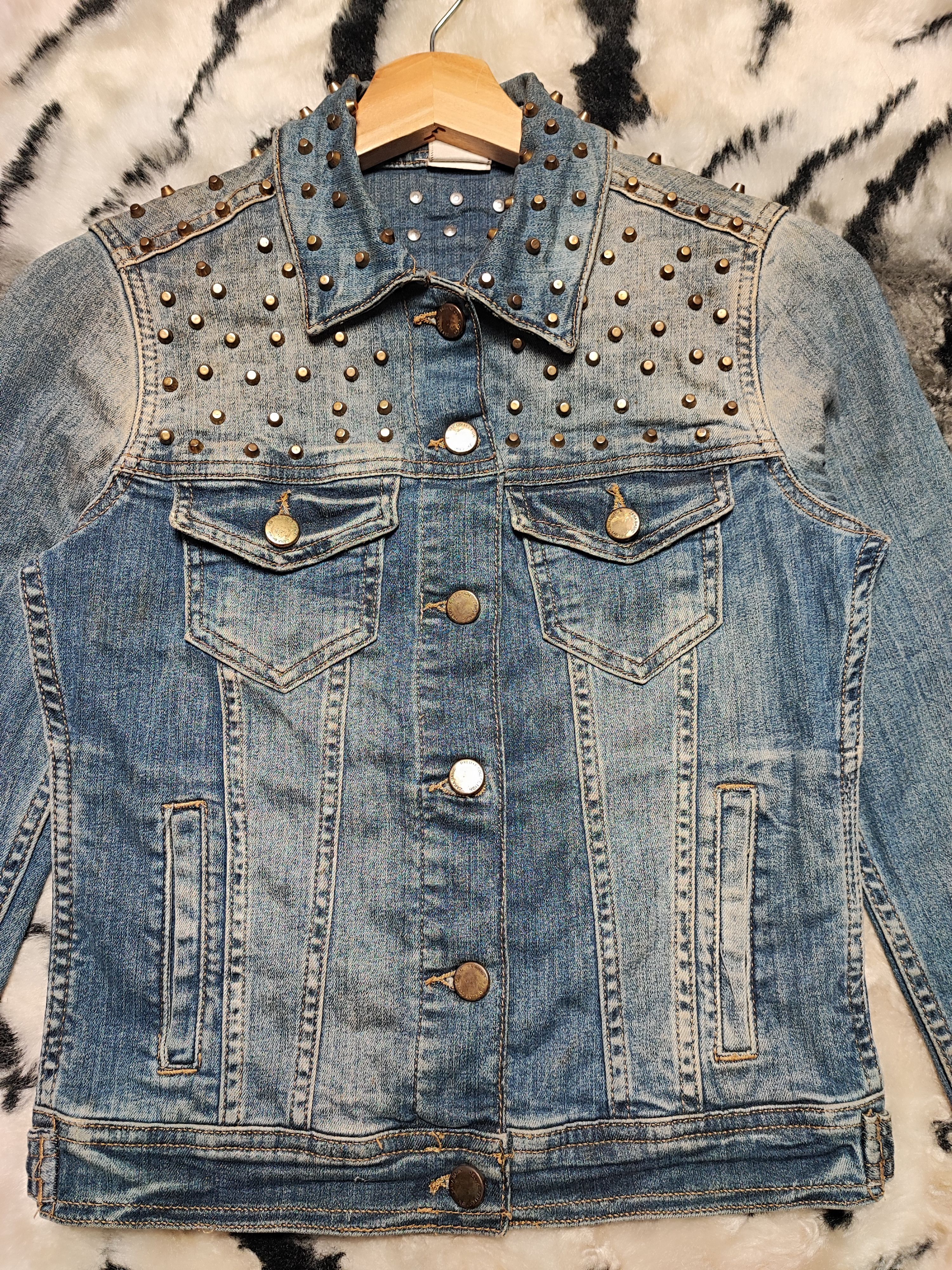 Zara Punk Denim Spike Jacket Boxy by Zara Size US XS / EU 42 / 0 - 5 Thumbnail