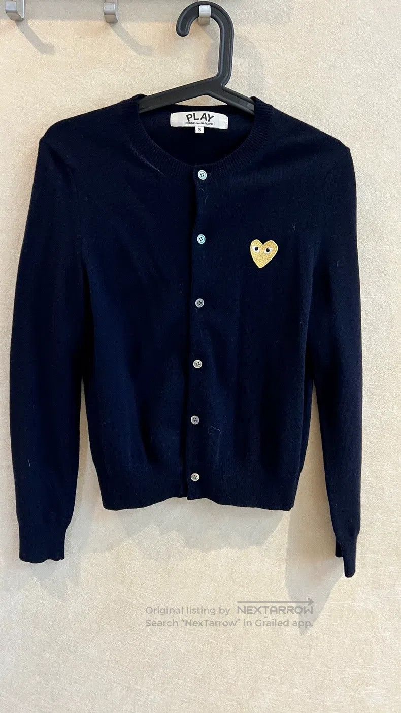 Comme des Garcons Comme Des Garcons Navy Blue Golden Heart Heart Wool Cardig Size S / US 4 / IT 40 - 1 Thumbnail