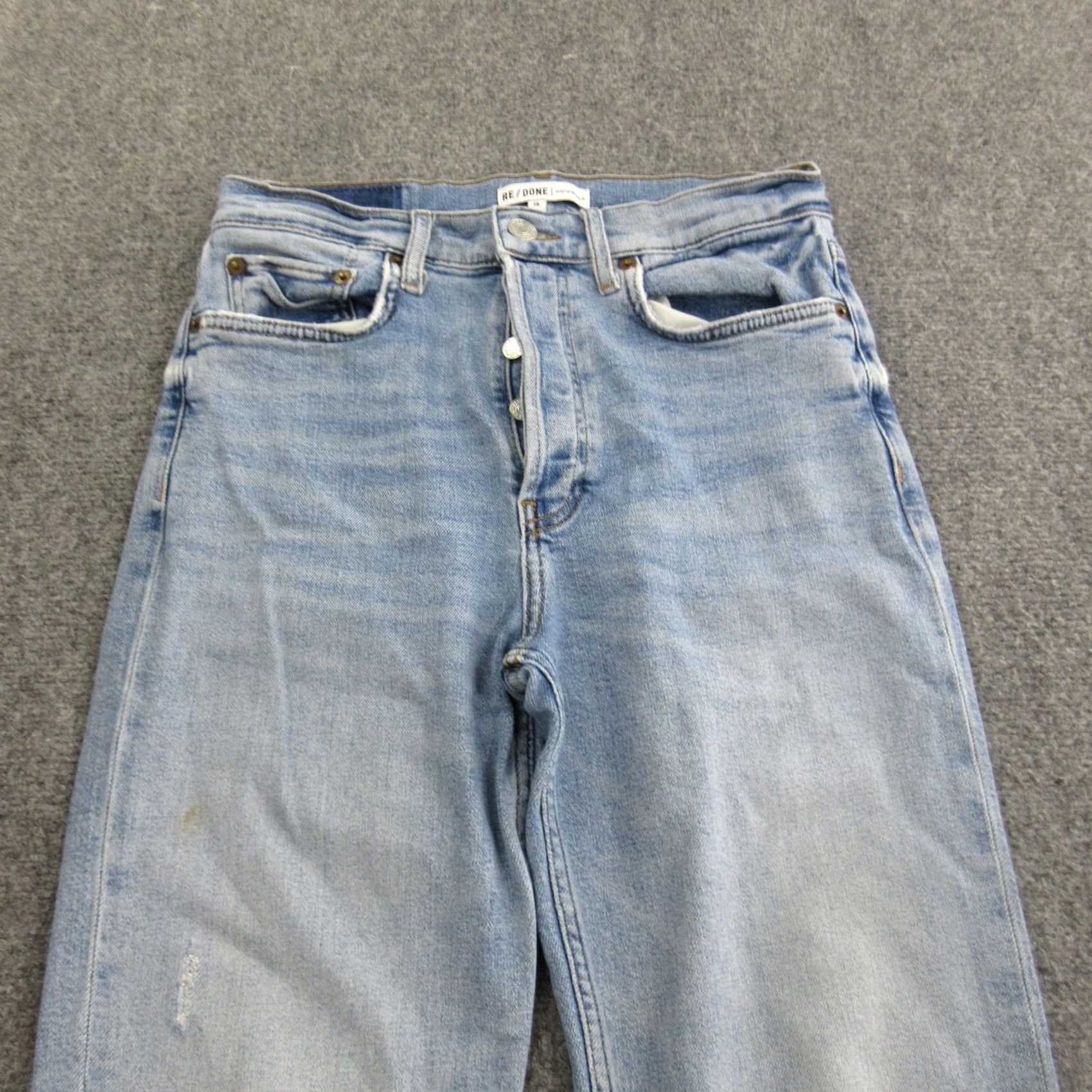 RE/DONE RE/DONE Jeans Womens 28 Light Blue High Rise Straight Raw Hem Distressed Denim Size 28" / US 6 / IT 42 - 2 Thumbnail
