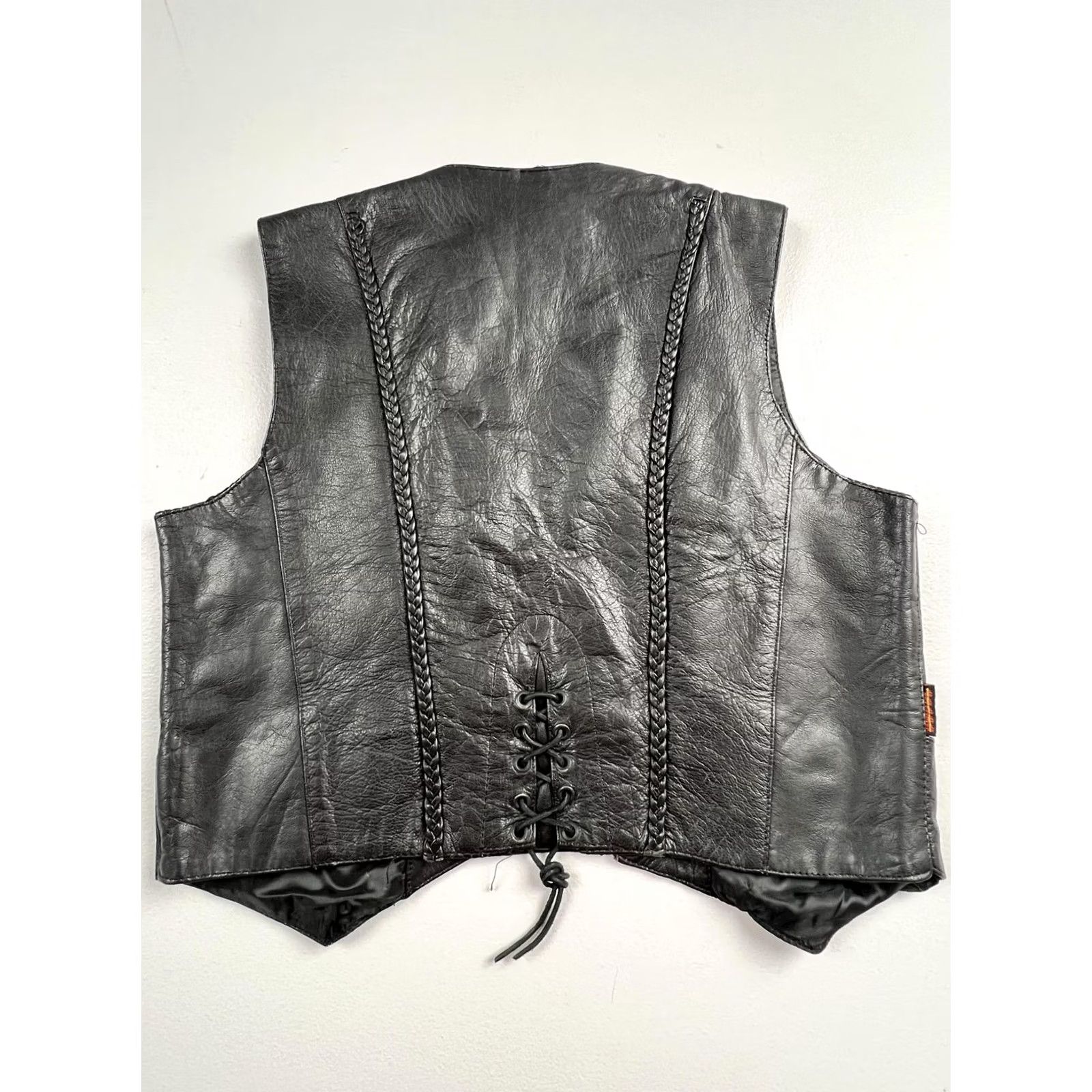 Vintage Hot Leathers Vest Mens M Black Leather Biker Braided Snap Laced Motorcycle Size US M / EU 48-50 / 2 - 2 Thumbnail