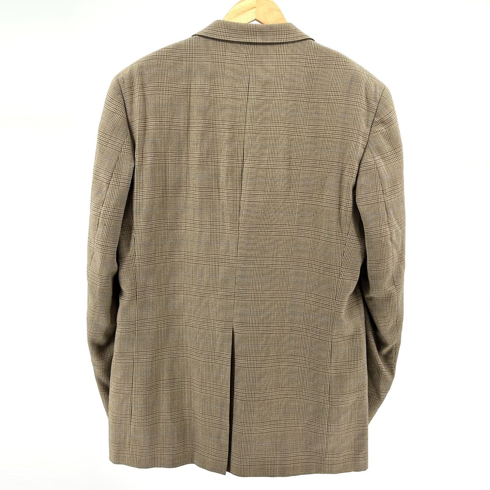 Burberry Vintage 90s Burberry Tan Wool Plaid Classic Tailored Blazer Size 42R - 4 Thumbnail