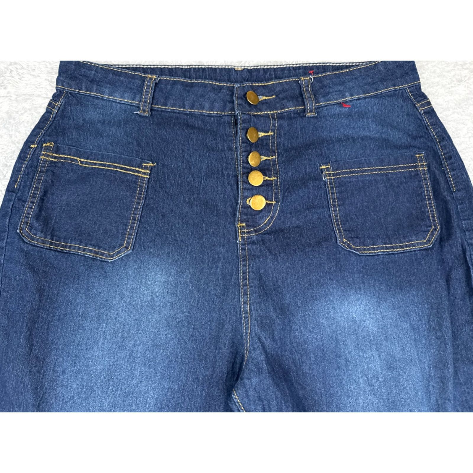 Vintage Womens Jeans 32 Blue Denim Flared High Rise Button Fly 32x28 Dark Wash Cotton Size 24" / US 00 / IT 34 - 4 Thumbnail
