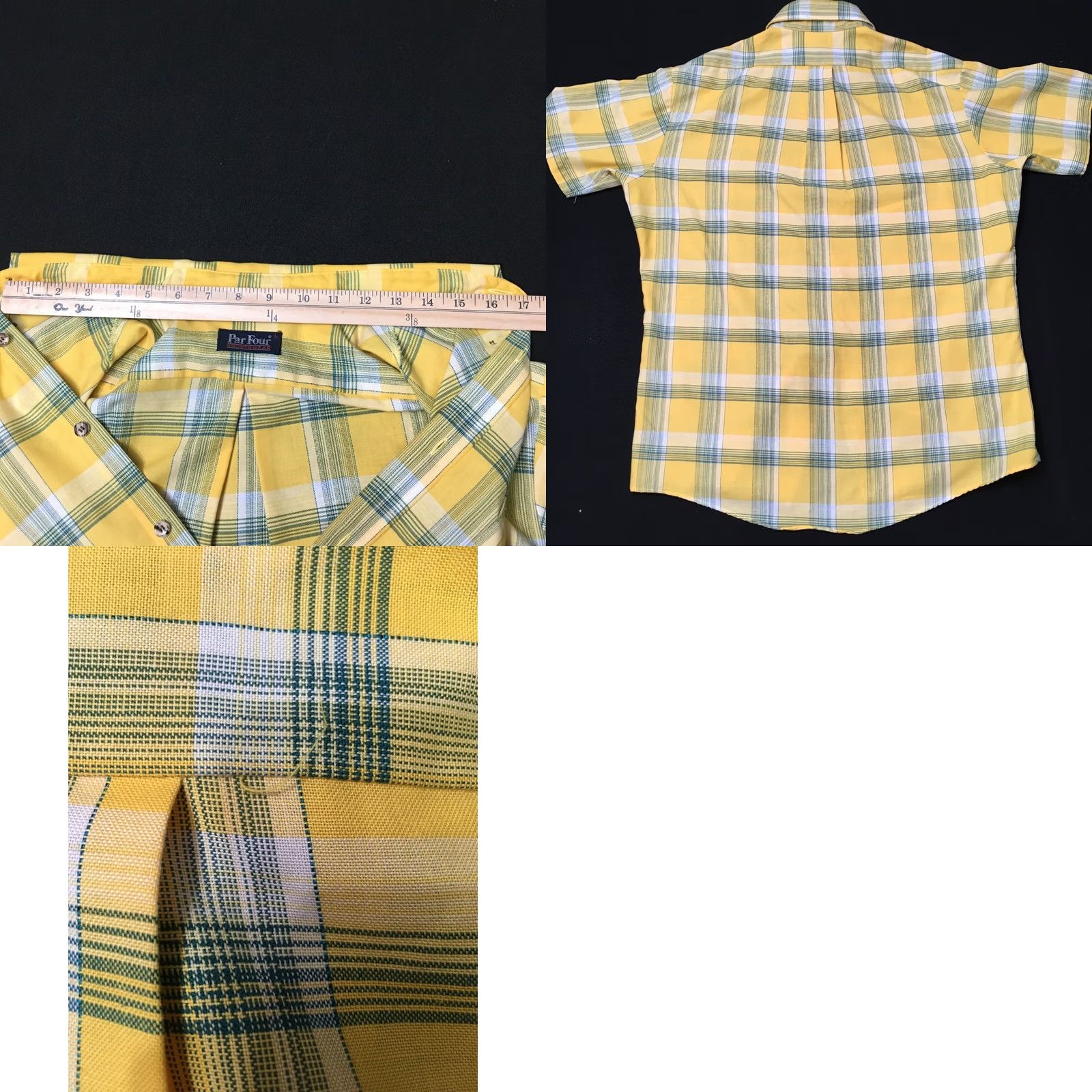 Vintage PAR FOUR Shirt Mens Yellow Plaid Short Sleeve Button Down Golf Casual Size US L / EU 52-54 / 3 - 8 Thumbnail