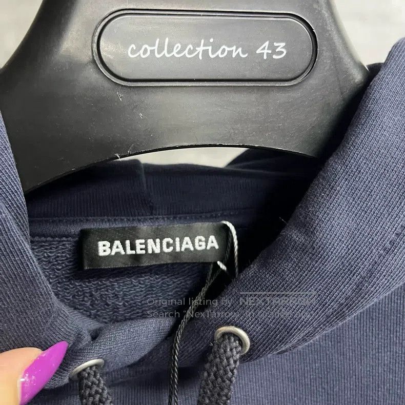 Balenciaga Balenciaga Navy Blue Logo Letter Print Hooded Sweatshirt Size US XS / EU 42 / 0 - 2 Thumbnail