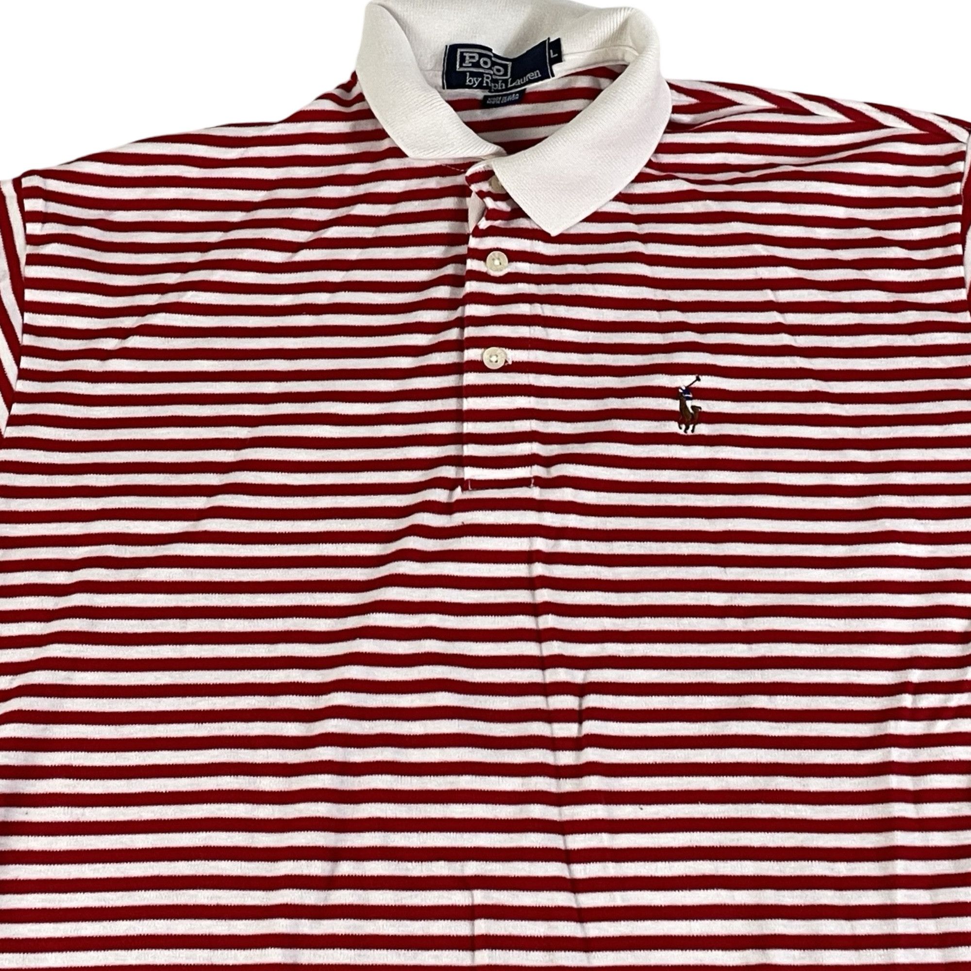 Polo Ralph Lauren Vintage Polo Ralph Lauren Red Striped Polo Mens Large Size US L / EU 52-54 / 3 - 2 Thumbnail