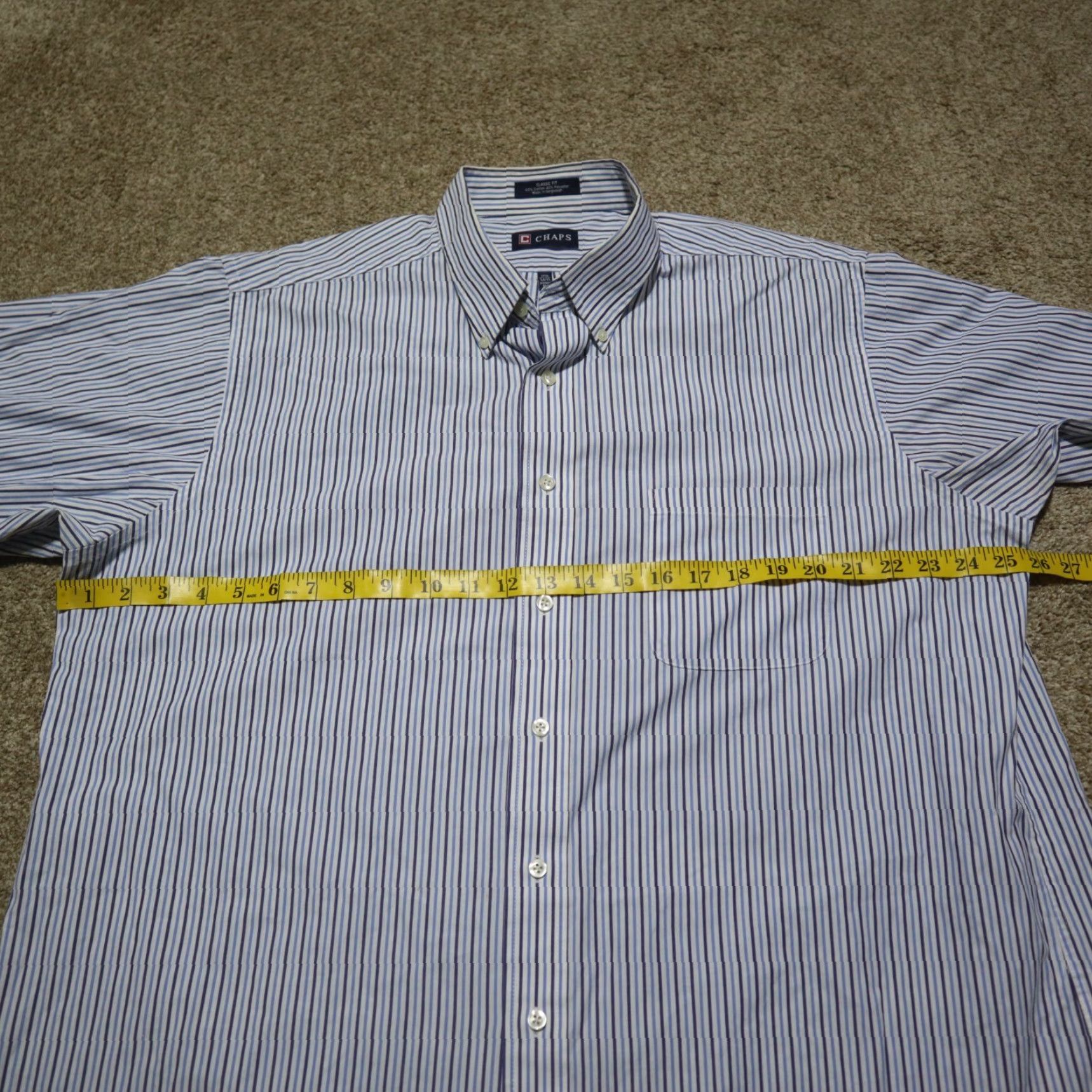 Chaps Chaps Shirt Button-Down Blue Stripes Classic Fit Long Sleeve Men's 17.5 34 / 35 Size US XXL / EU 58 / 5 - 4 Thumbnail