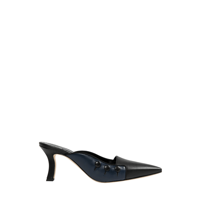 Manolo Blahnik o1h1sh11225 Stateiramu Mule in Black/Navy Size US 9.5 / IT 39.5 - 1 Thumbnail
