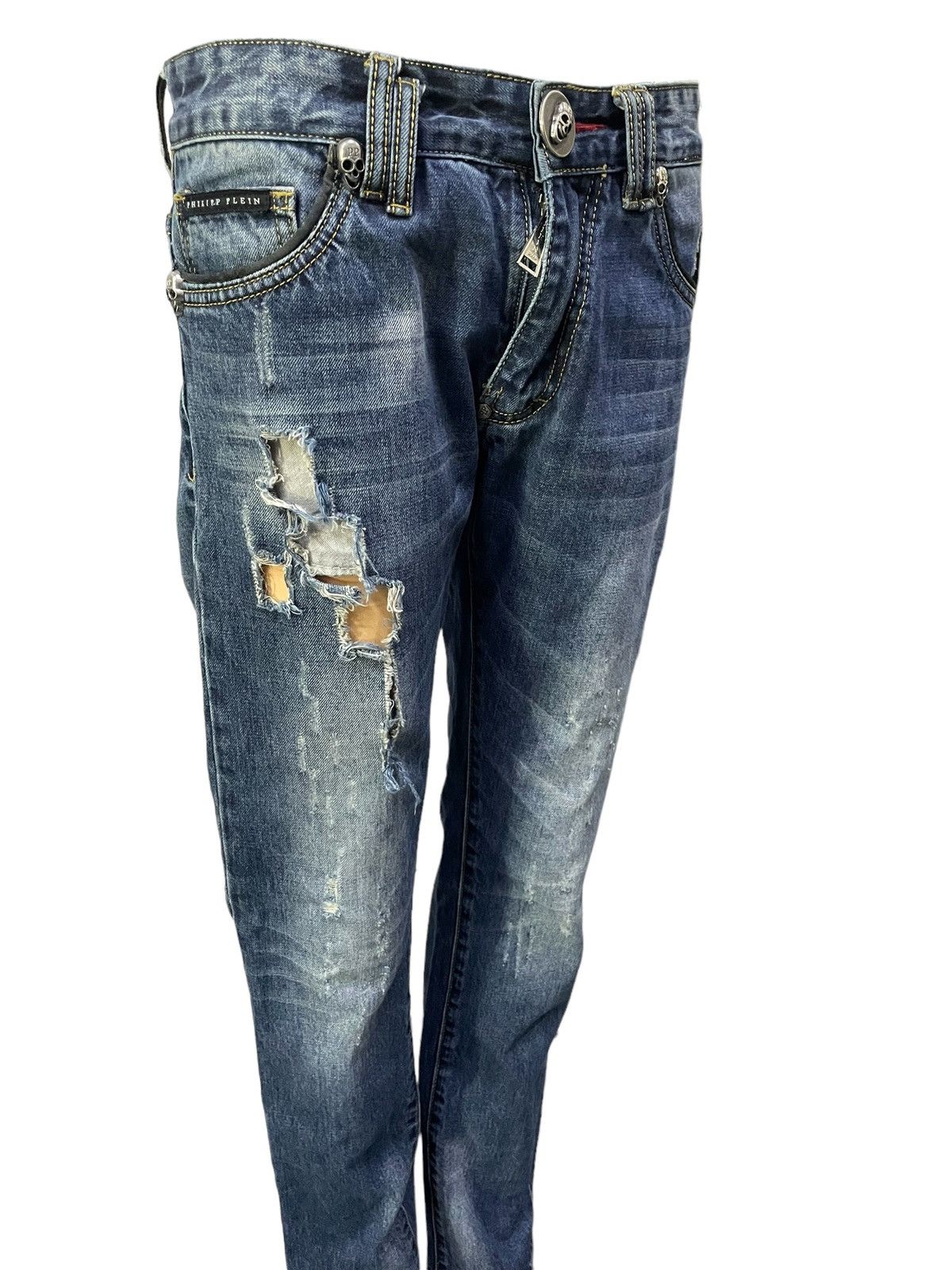 Hysteric Glamour × Philipp Plein Philip Plein Skull Embossed Crash Distressed Straight Jeans Size US 30 / EU 46 - 3 Thumbnail