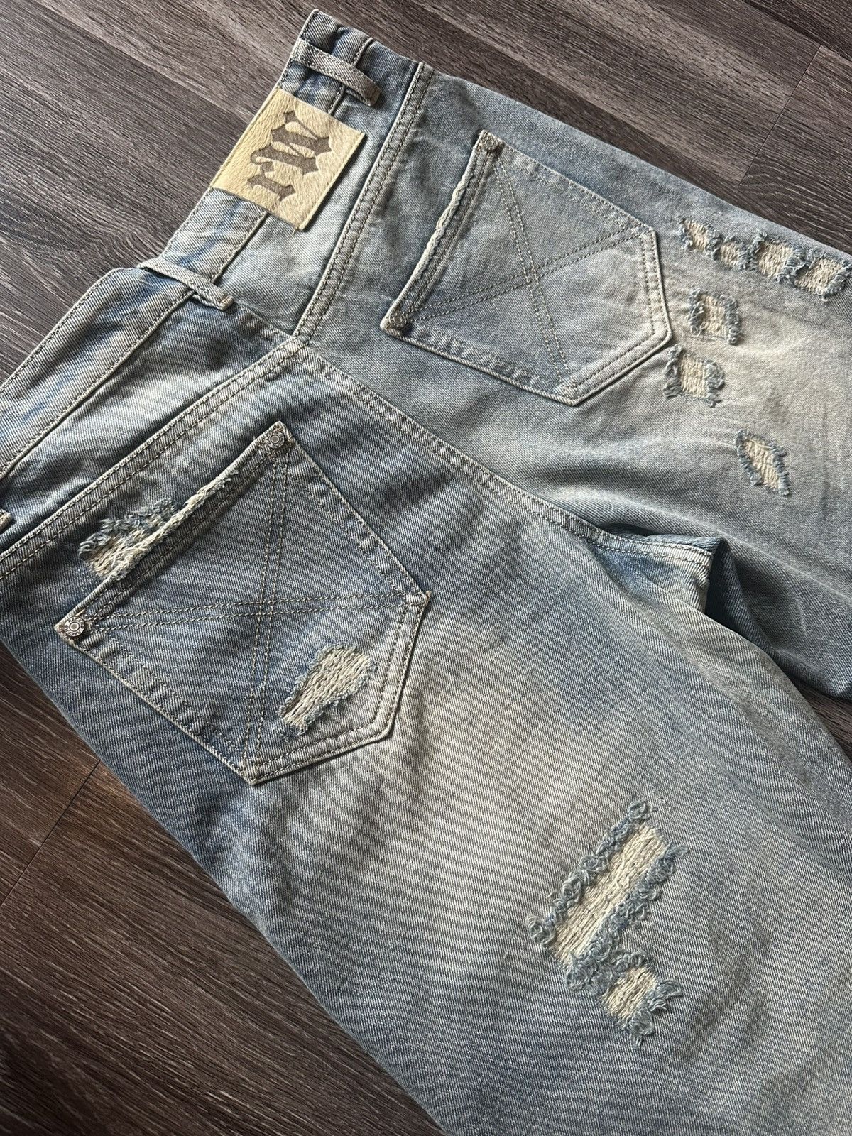 Racer Worldwide Blue Distressed Denim Jeans Size US 32 / EU 48 - 4 Thumbnail