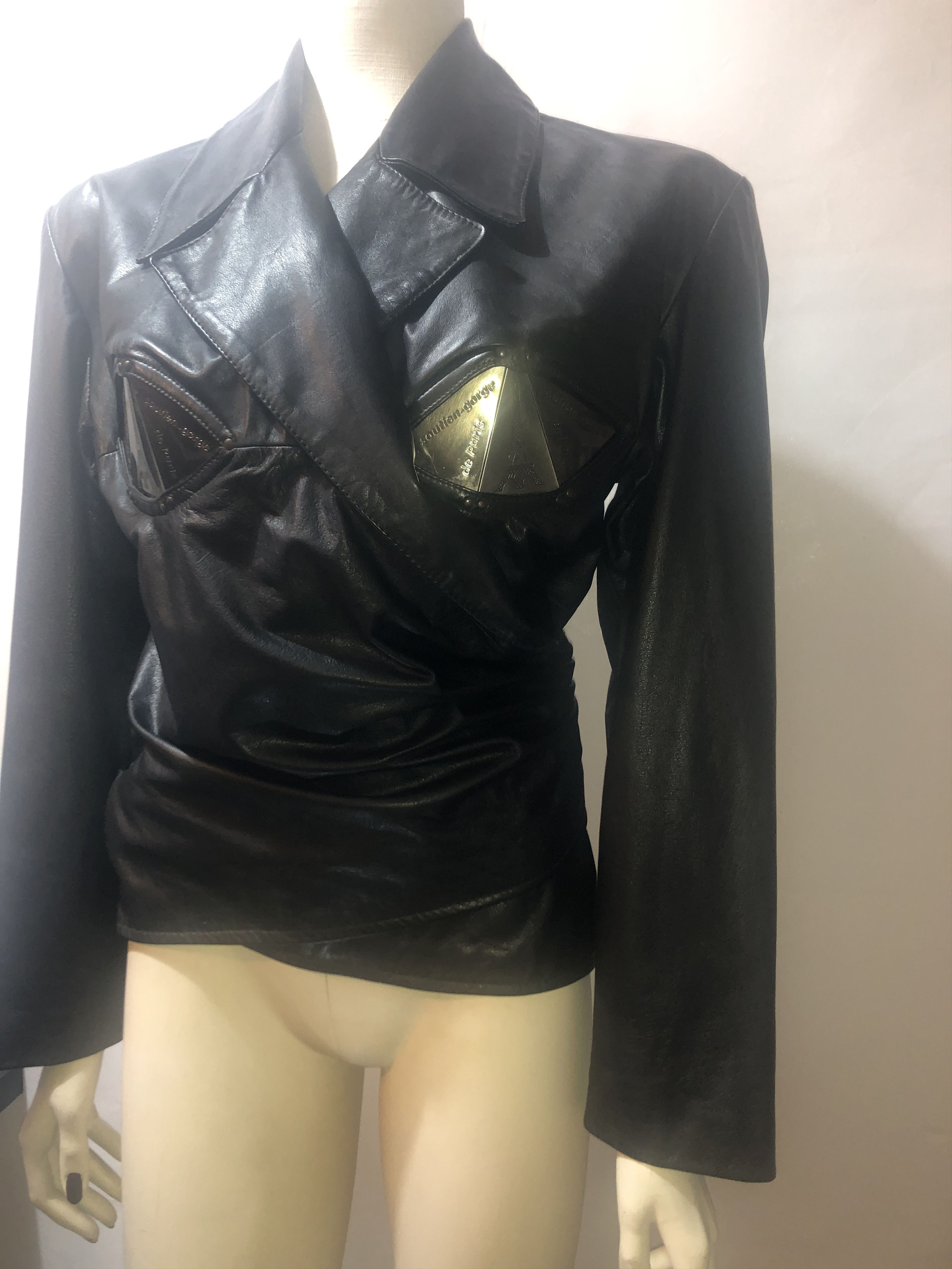 Calugi e Gianelli Metallic bra Bondage Leather Jacket Size L / US 10 / IT 46 - 1 Thumbnail