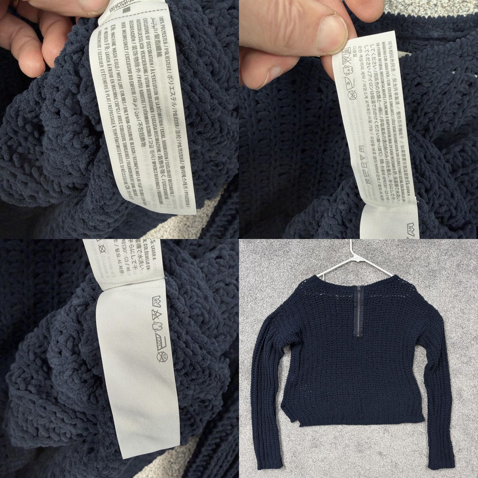 Abercrombie & Fitch Abercrombie & Fitch Cropped Pullover Sweater Women M Blue Open-Knit Layering Zipper Crew Neck Solid Size M / US 6-8 / IT 42-44 - 8 Thumbnail