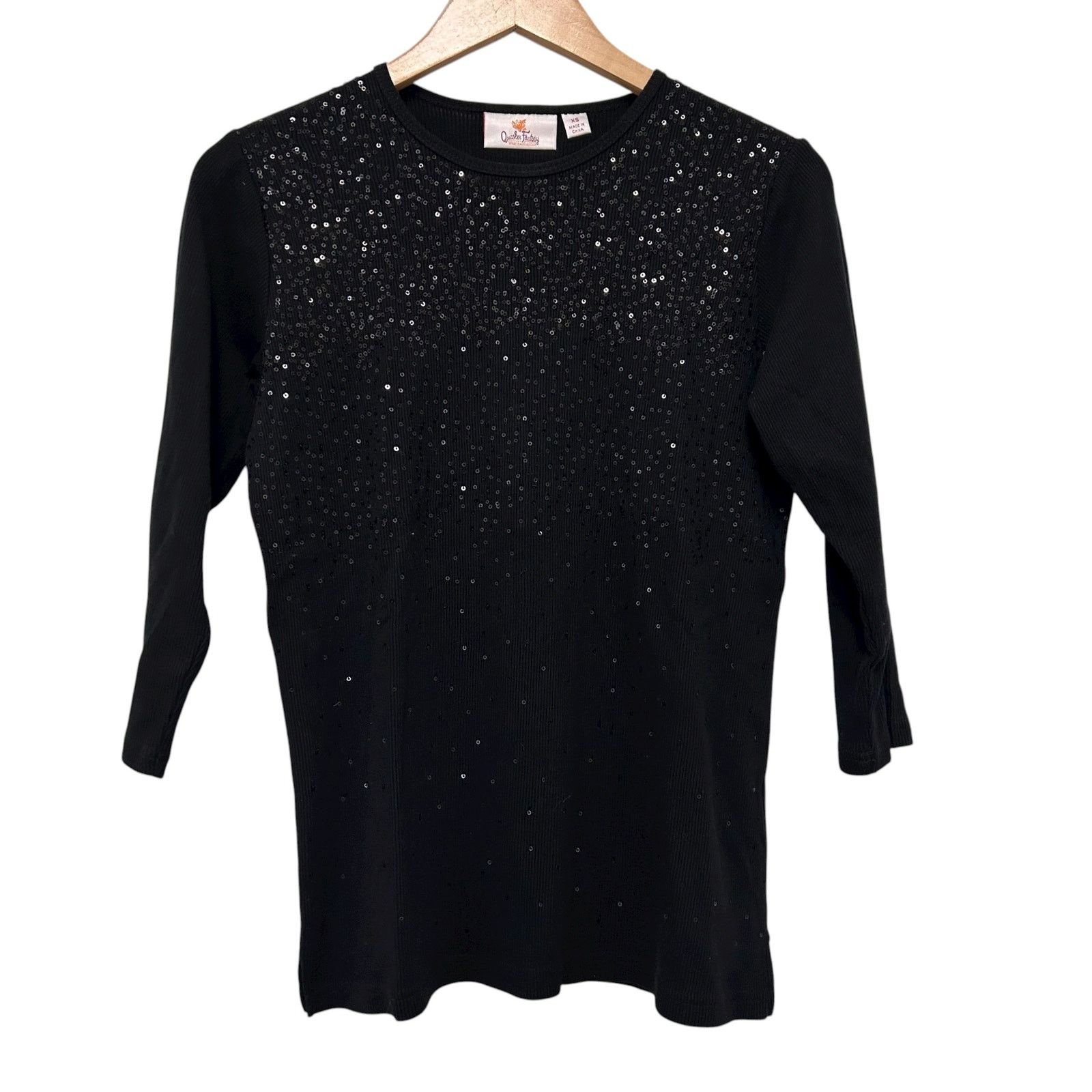 Other Quacker Factory Black Sequin 3/4 Sleeve Shirt Sz XS Size XS / US 0-2 / IT 36-38 - 1 Thumbnail