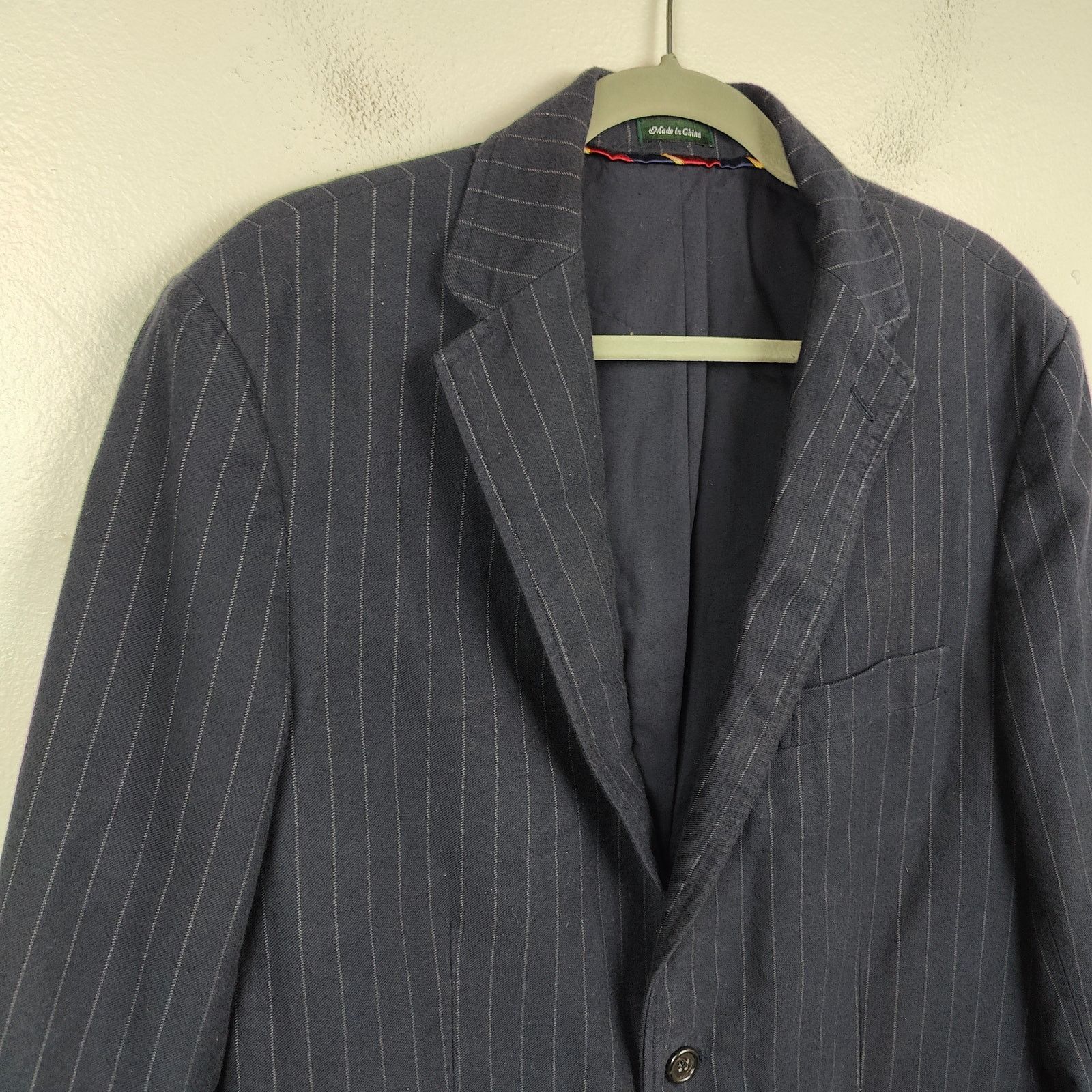 J.Crew J Crew Wool Cotton Pinstripe Blazer Mens 40R Navy Blue Size 40R - 2 Thumbnail