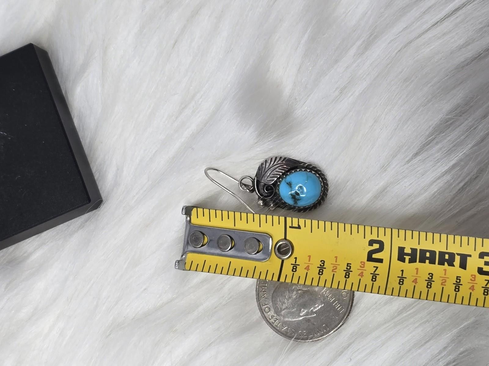 Sterling Silver Sterling Turquoise Dangle Earrings Leaf AMB Signed Size ONE SIZE - 6 Thumbnail
