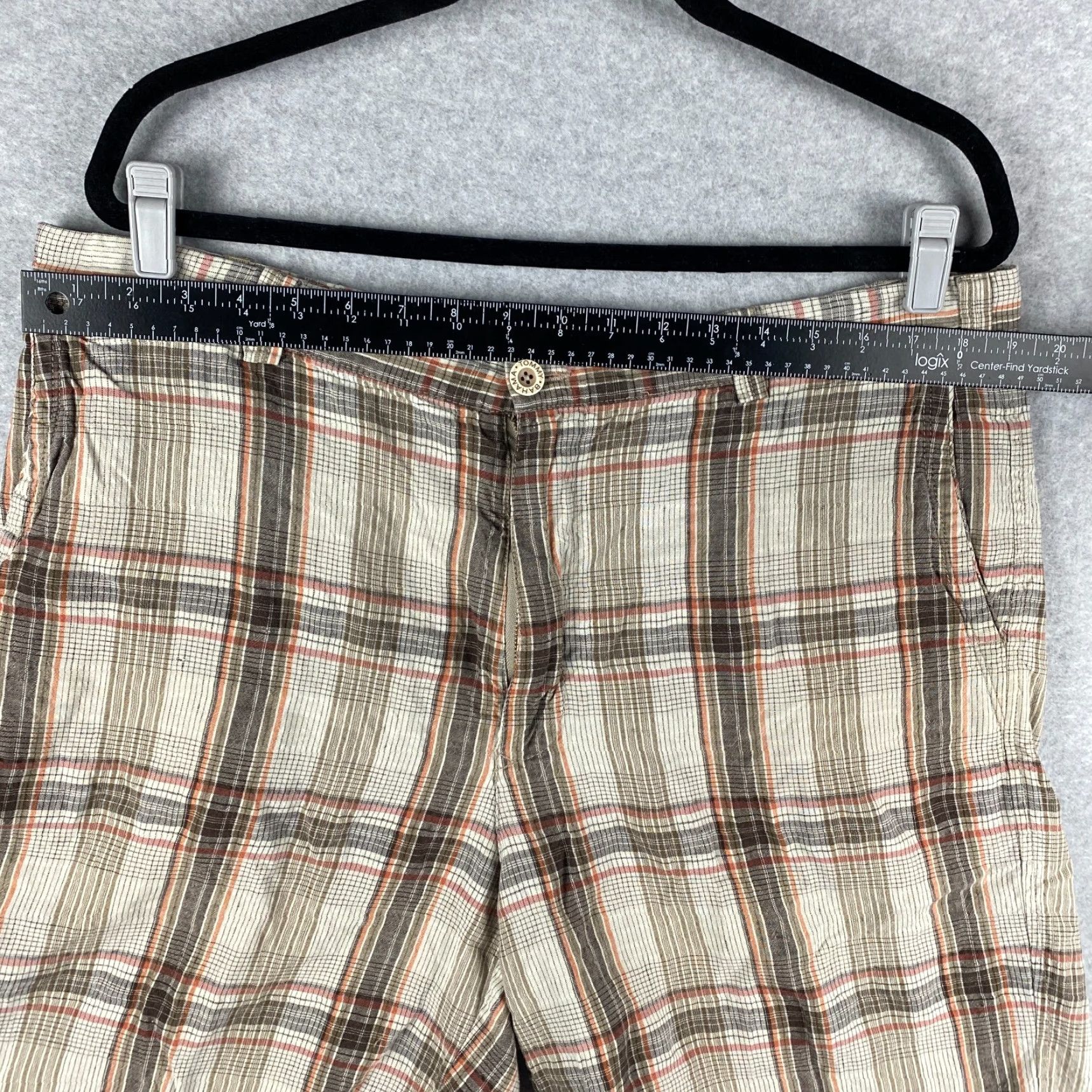 Tommy Bahama Tommy Bahama Shorts Mens 38 Brown Ivory Silk Linen Plaid Button Pocket Size US 38 / EU 54 - 3 Thumbnail