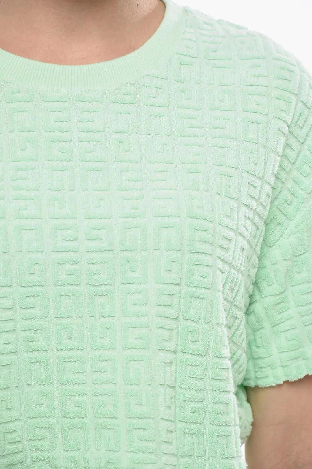 Givenchy og1mm0326 Monogram Jacquard Terry Crop T-Shirt in Green Size L / US 10 / IT 46 - 3 Thumbnail