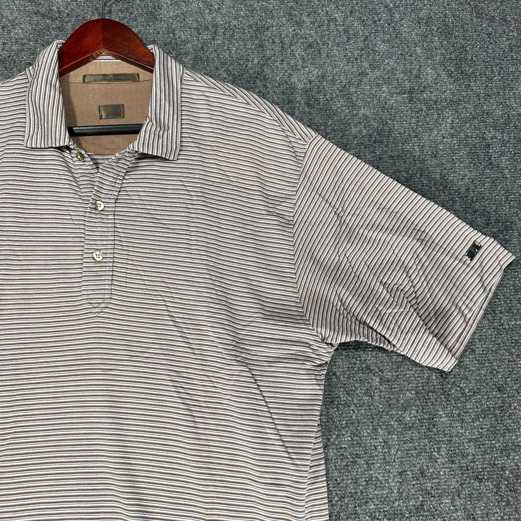 Vintage Tiger Woods Polo Shirt Mens M Brown Blue Stripe Short Sleeve Cotton Knit Shirt Ladies? Size US M / EU 48-50 / 2 - 3 Thumbnail