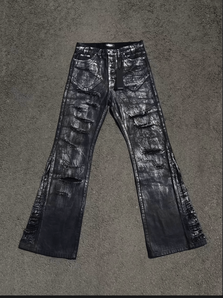 Other Y2K Black Destruction Brush Silver Heavy Work Wide Leg jeans Size US 34 / EU 50 - 2 Thumbnail