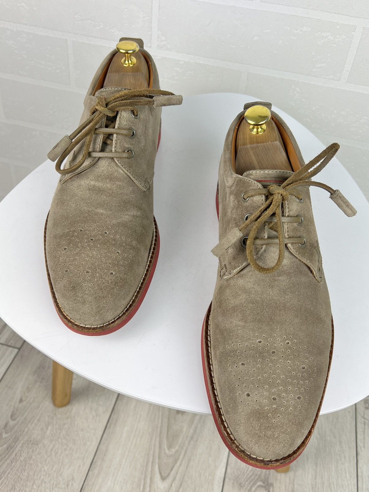 Louis Vuitton LOUIS VUITTON Derby Suede Shoes Lace Up LV Logo Beige Men's Size US 9.5 / EU 42-43 - 4 Thumbnail