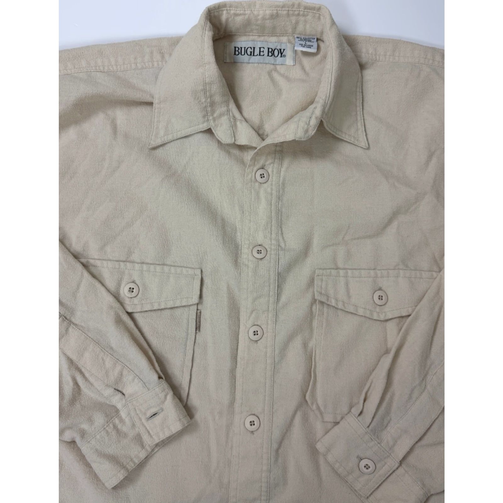 Bugle Boy VINTAGE Bugle Boy Flannel Shirt Mens Large Ivory Lightweight 90s Outdoors Button-Up Long Sleeve Size US L / EU 52-54 / 3 - 2 Thumbnail