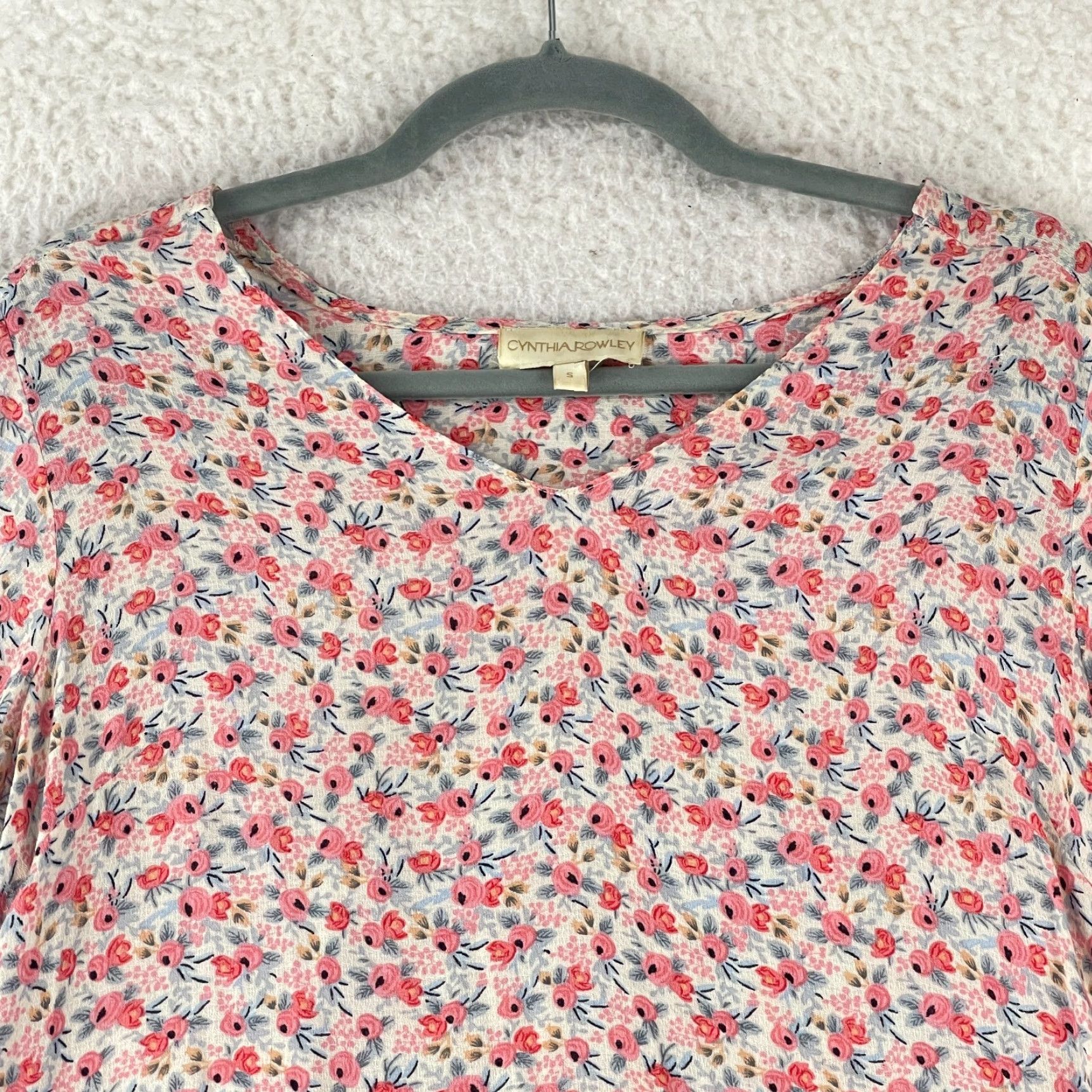 Cynthia Rowley Cynthia Rowley Pink Floral Print Peplum Shirt Womens V-Neck 3/4 Sleeve Size Small Size S / US 4 / IT 40 - 3 Thumbnail