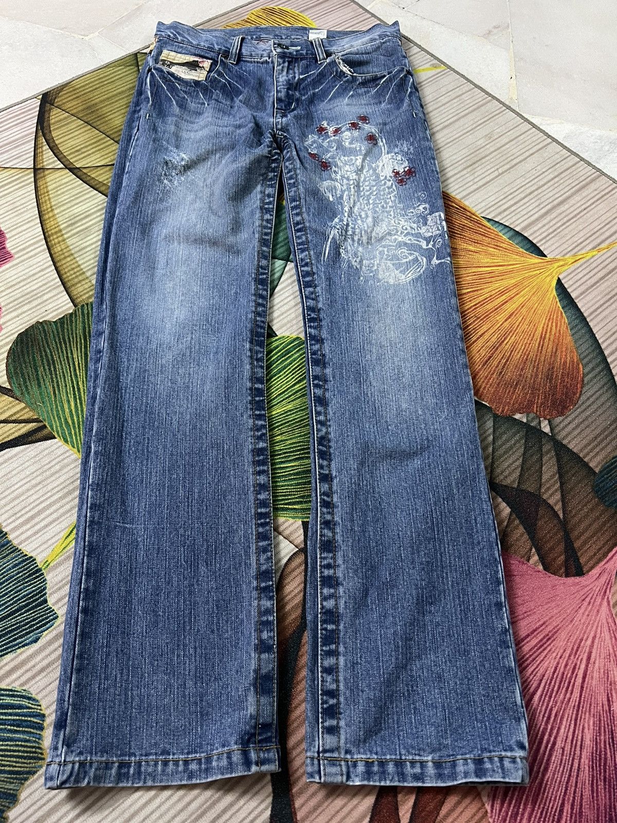 Japanese Brand SUKAJAN UNBRAND FISH KOI JEANS Size US 32 / EU 48 - 1 Thumbnail