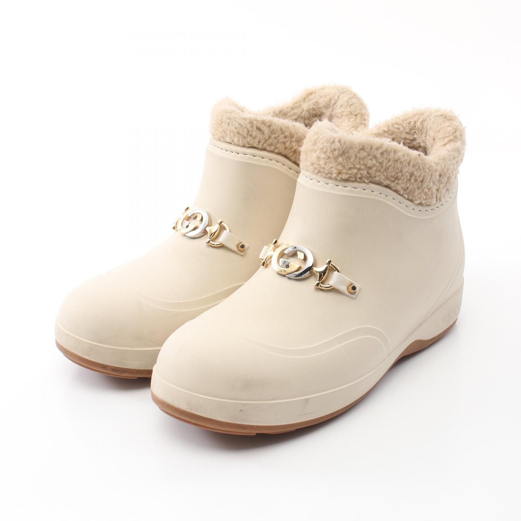 Gucci Gucci Horsebit Rubber Shearling Boots Plastic Shoes 627890 in Beige, Women's