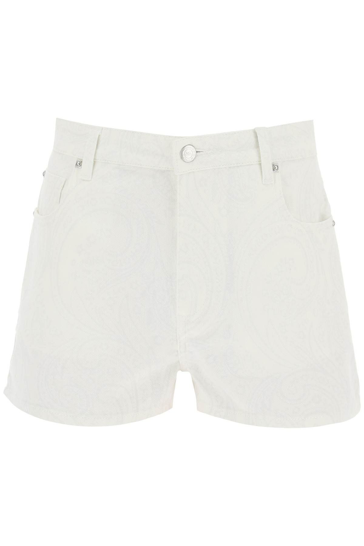 image of Etro Paisley Denim Shorts in White, Women's (Size 26)