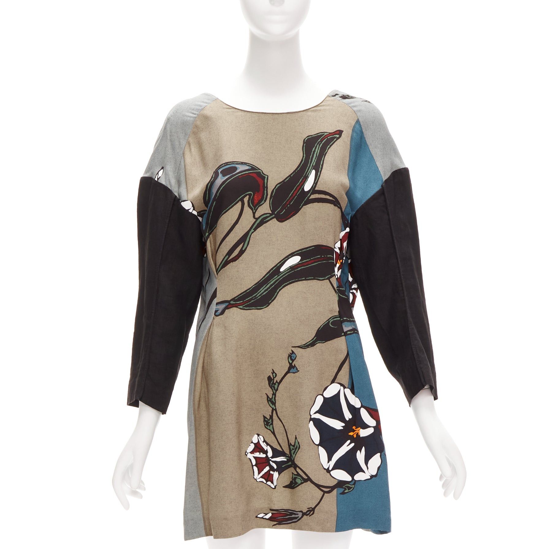 Marni MARNI multicolour beige floral print back contrast dropped sleeve dress IT38 XS Size XS / US 0-2 / IT 36-38 - 1 Thumbnail
