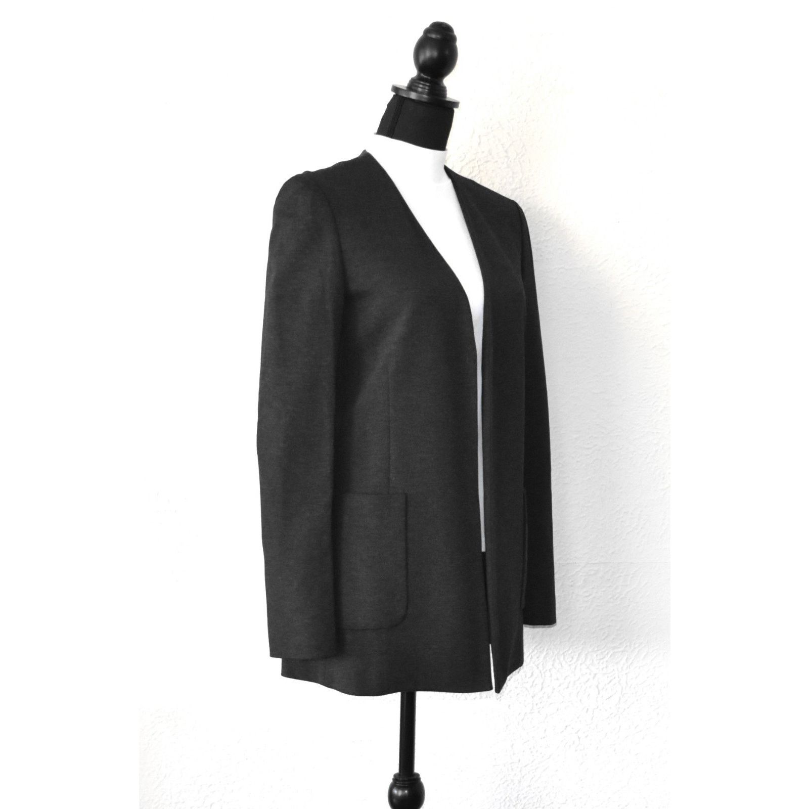 Theory THEORY Charcoal Blk Open Front Half Lined Long Jacket Sz 6 Size M / US 6-8 / IT 42-44 - 2 Thumbnail