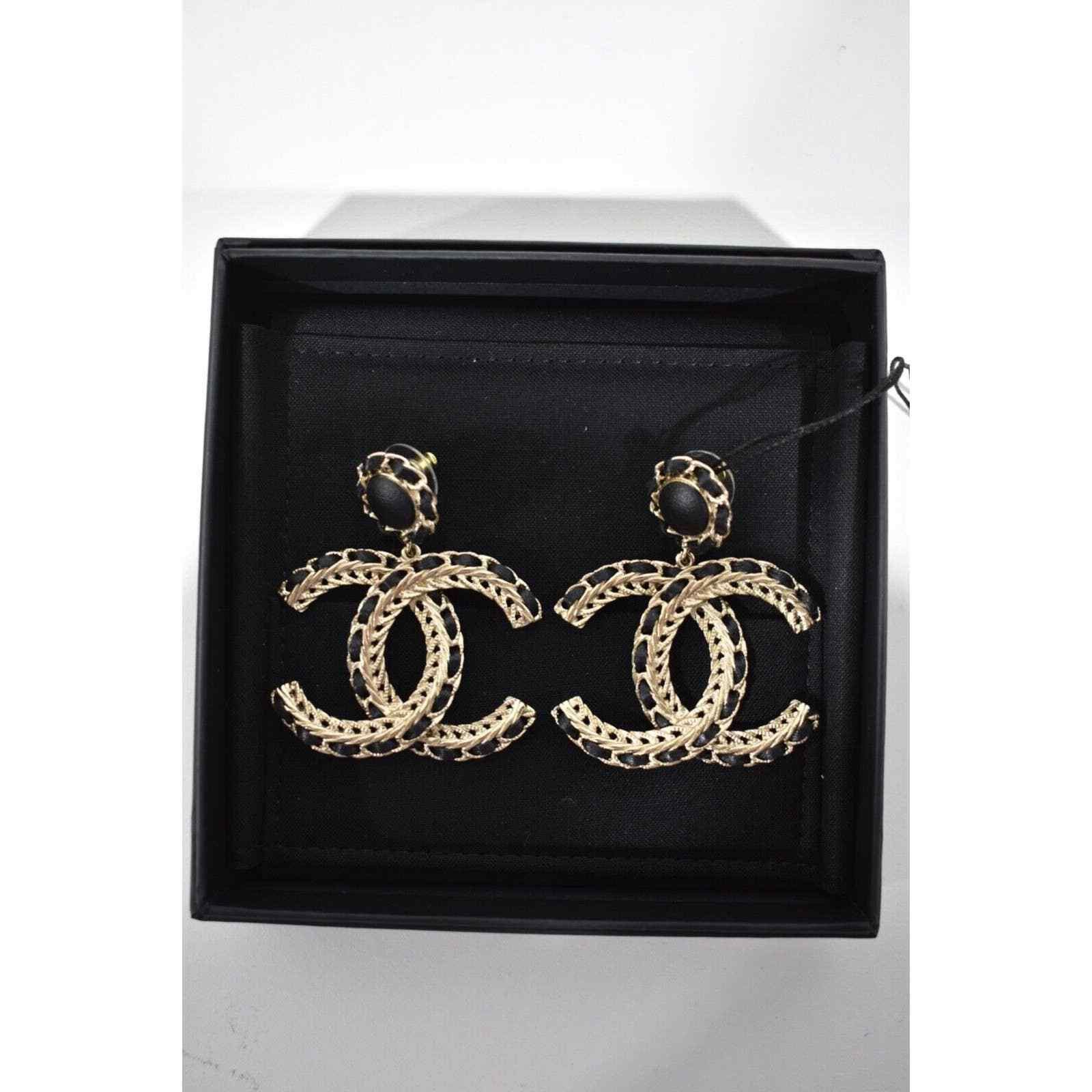 Chanel Chanel Leather Gold Chain Dangle Drop Statement Earrings Size ONE SIZE - 5 Thumbnail