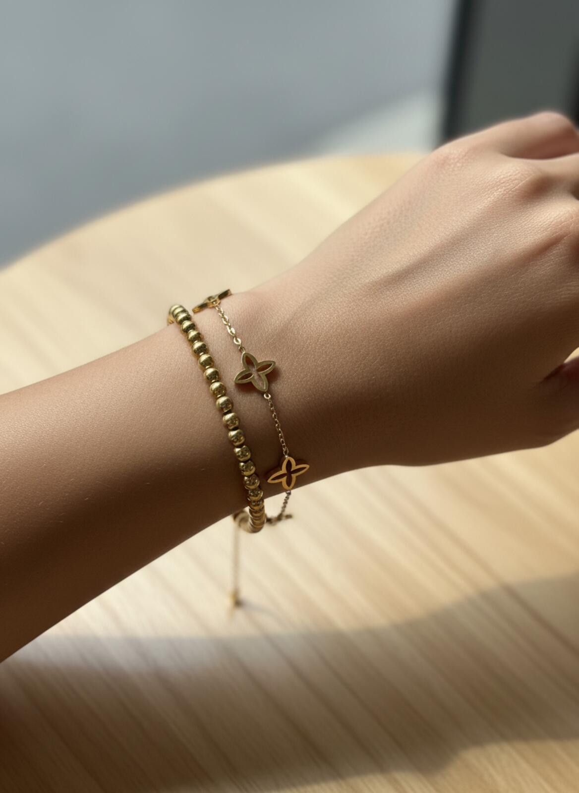 Unknown London Elegant 18K Gold plated SS Beaded & Chain Bracelet Set Size ONE SIZE - 1 Thumbnail